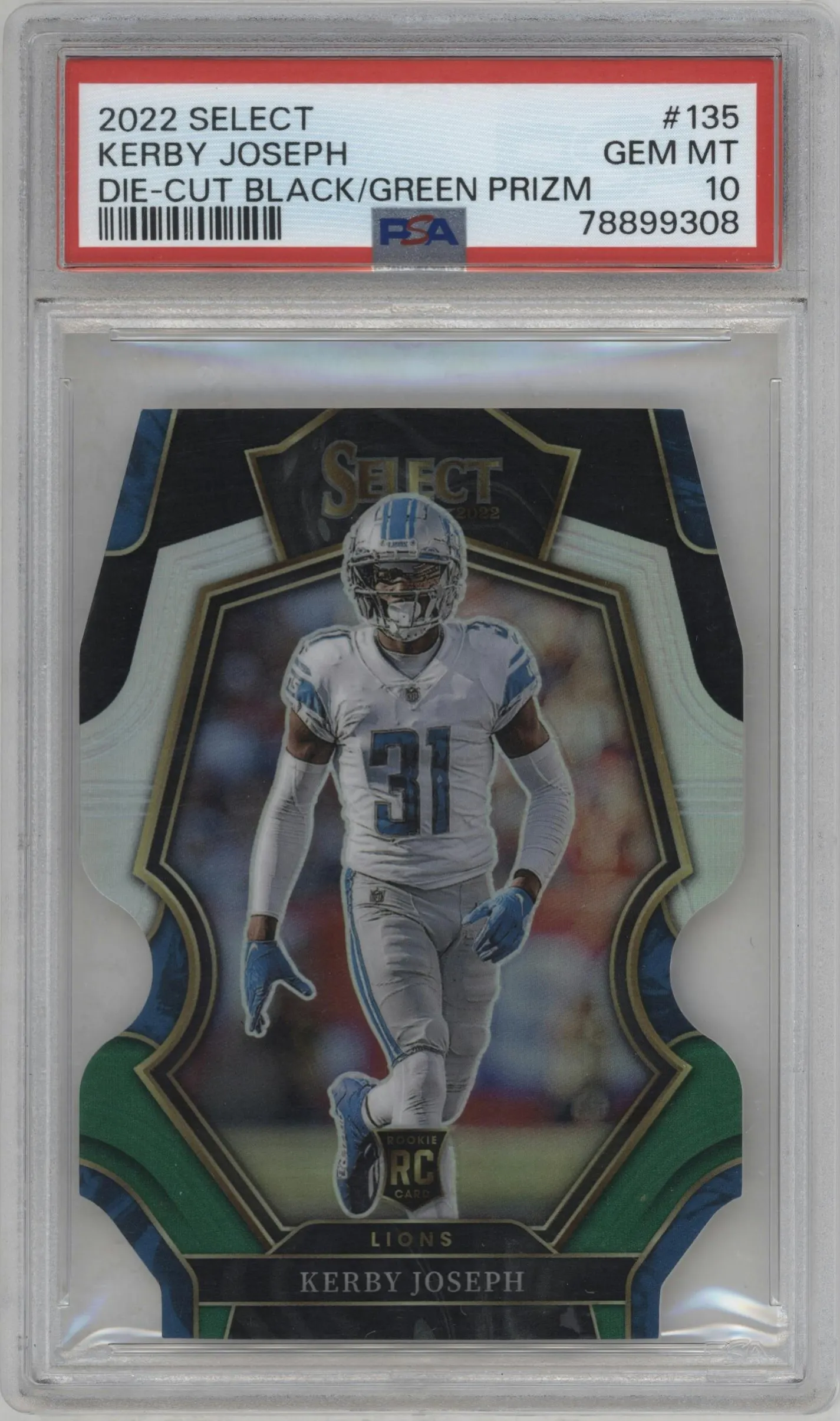2022 Panini Select Pre.Lvl. Kerby Joseph Die-Cut Black/Green #135 PSA 10