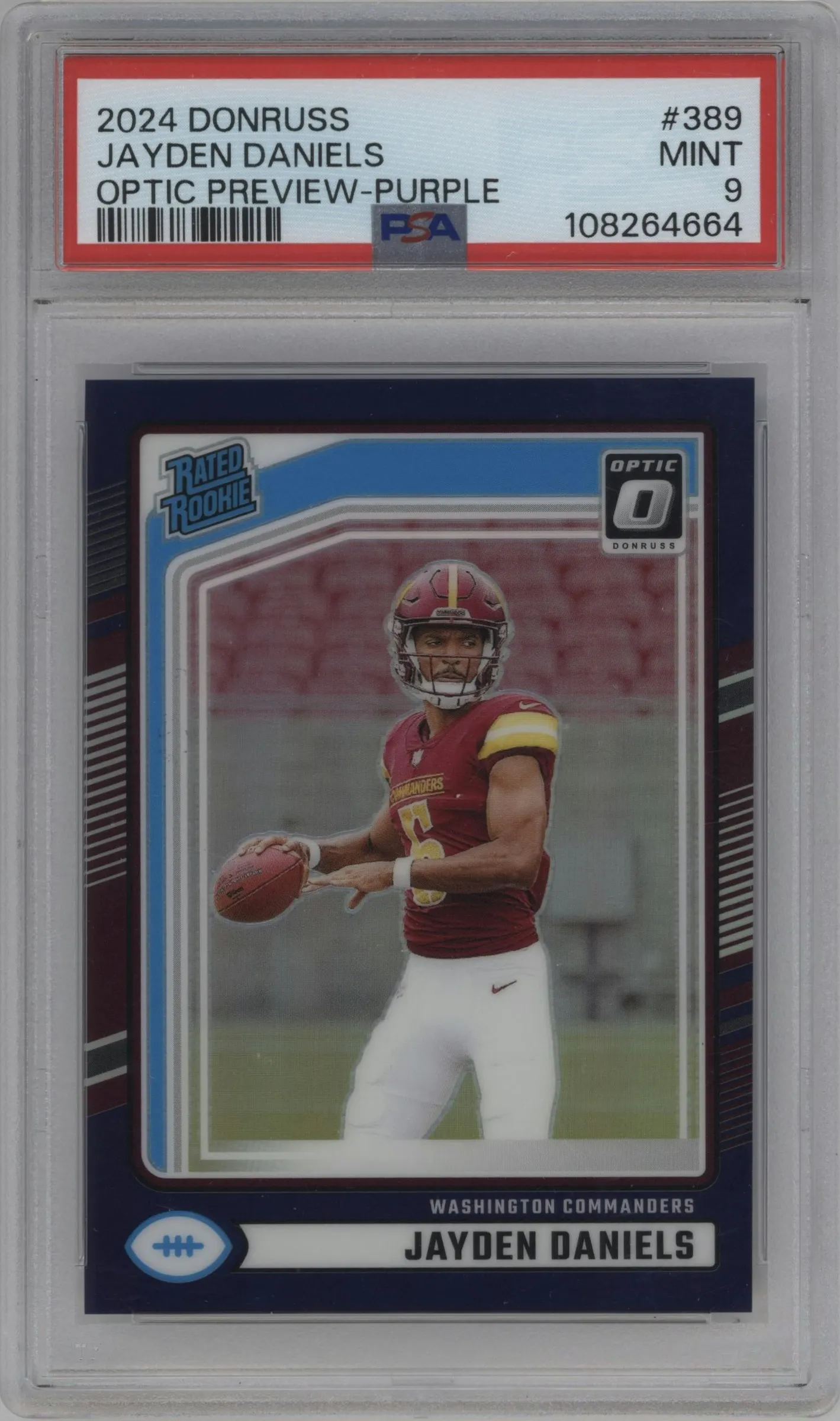 2024 Donruss Opt.Rtd.Rke.Prev. Jayden Daniels Purple #389 PSA 9