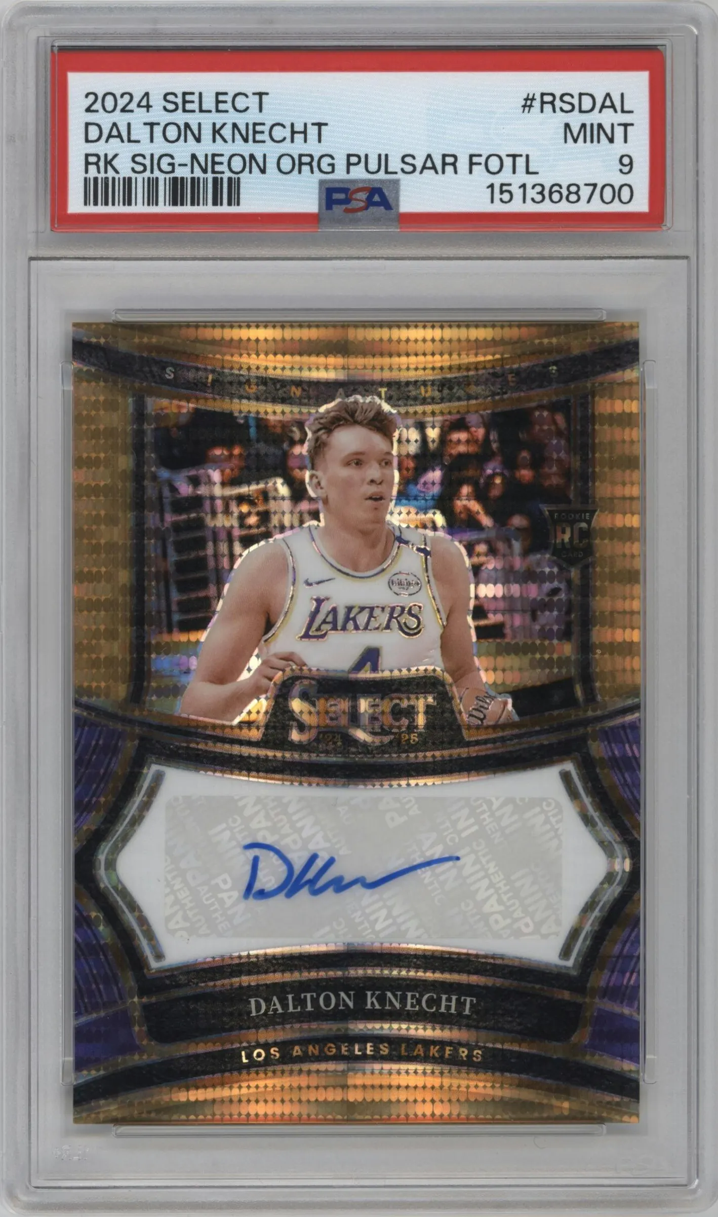 2024 Panini Select Rke.Sig. Dalton Knecht Neon Orange Pulsar Prizm FOTL #RS-DAL PSA 9