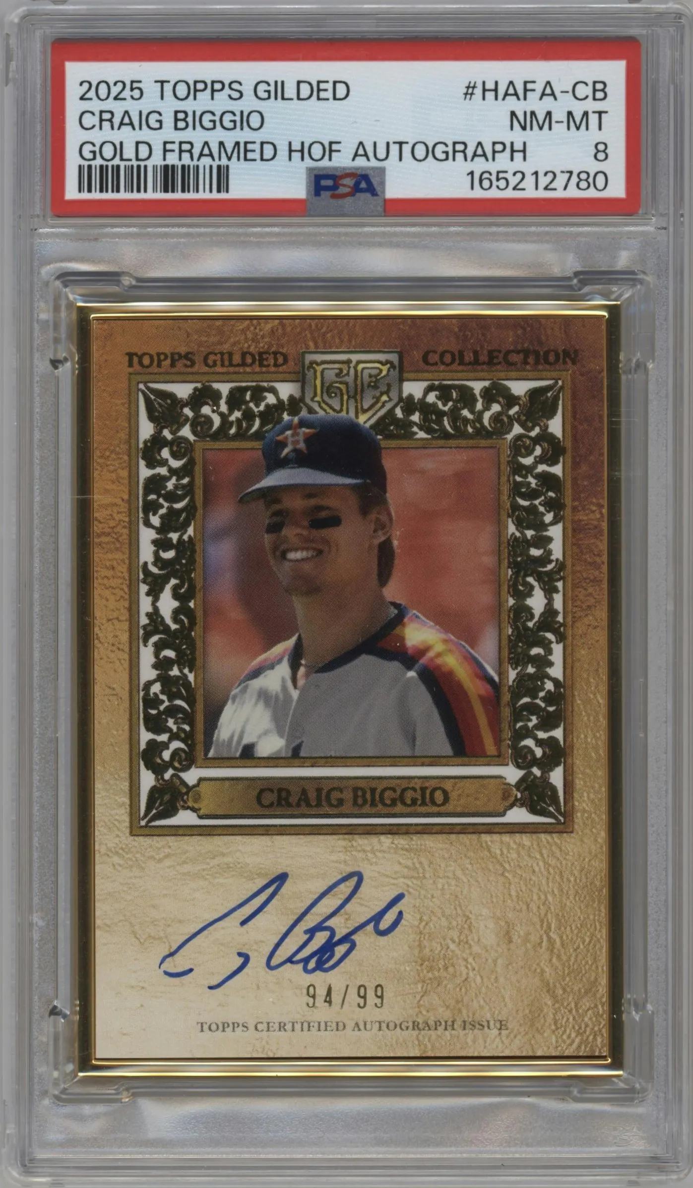2025 Topps Gilded Collection Gold Framed HOF Auto Craig Biggio #HAFA-CB PSA 8