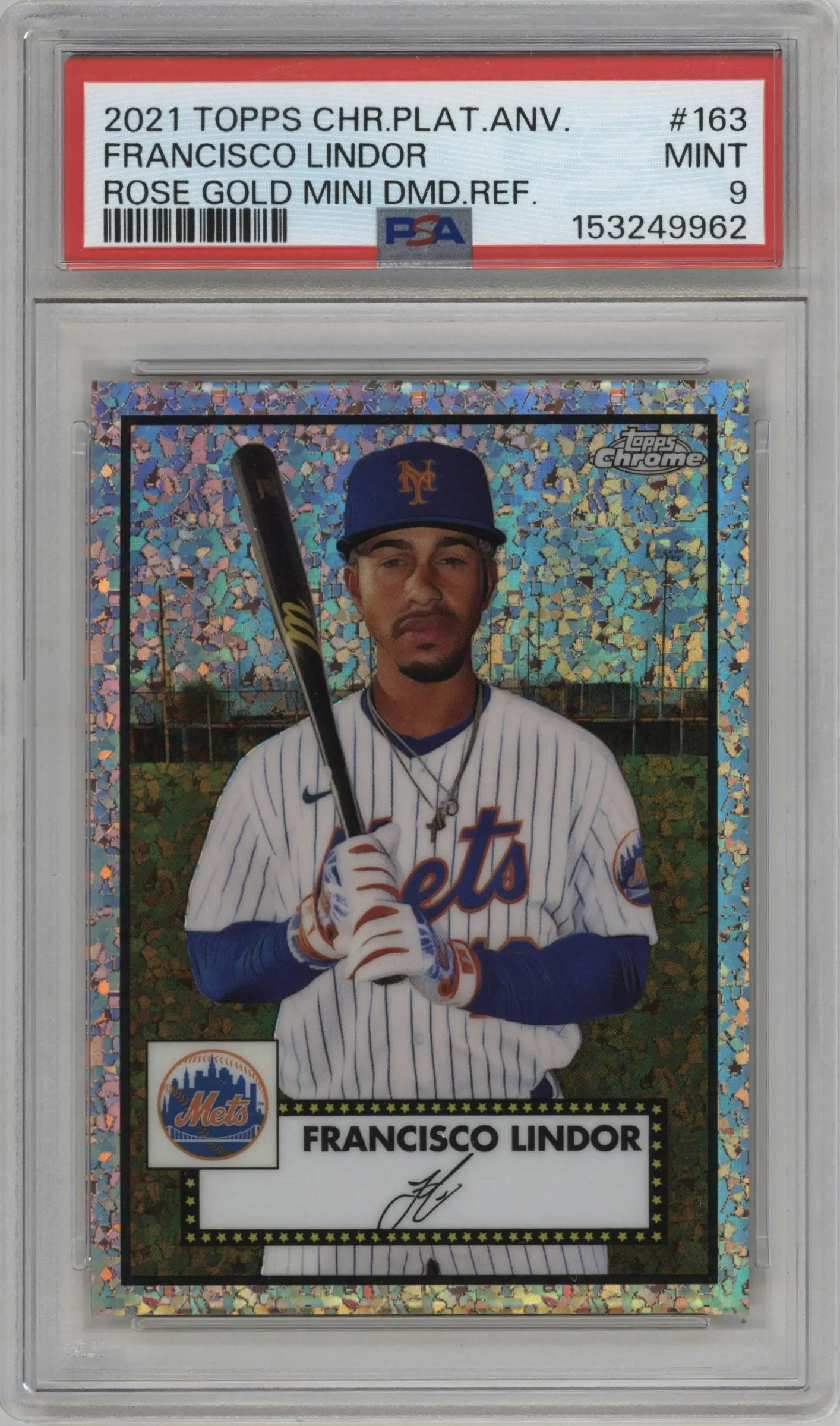 2021 Topps Chrome Platinum Anniversary Francisco Lindor Rose Gold Mini-Diamonds Refractor #163 PSA 9