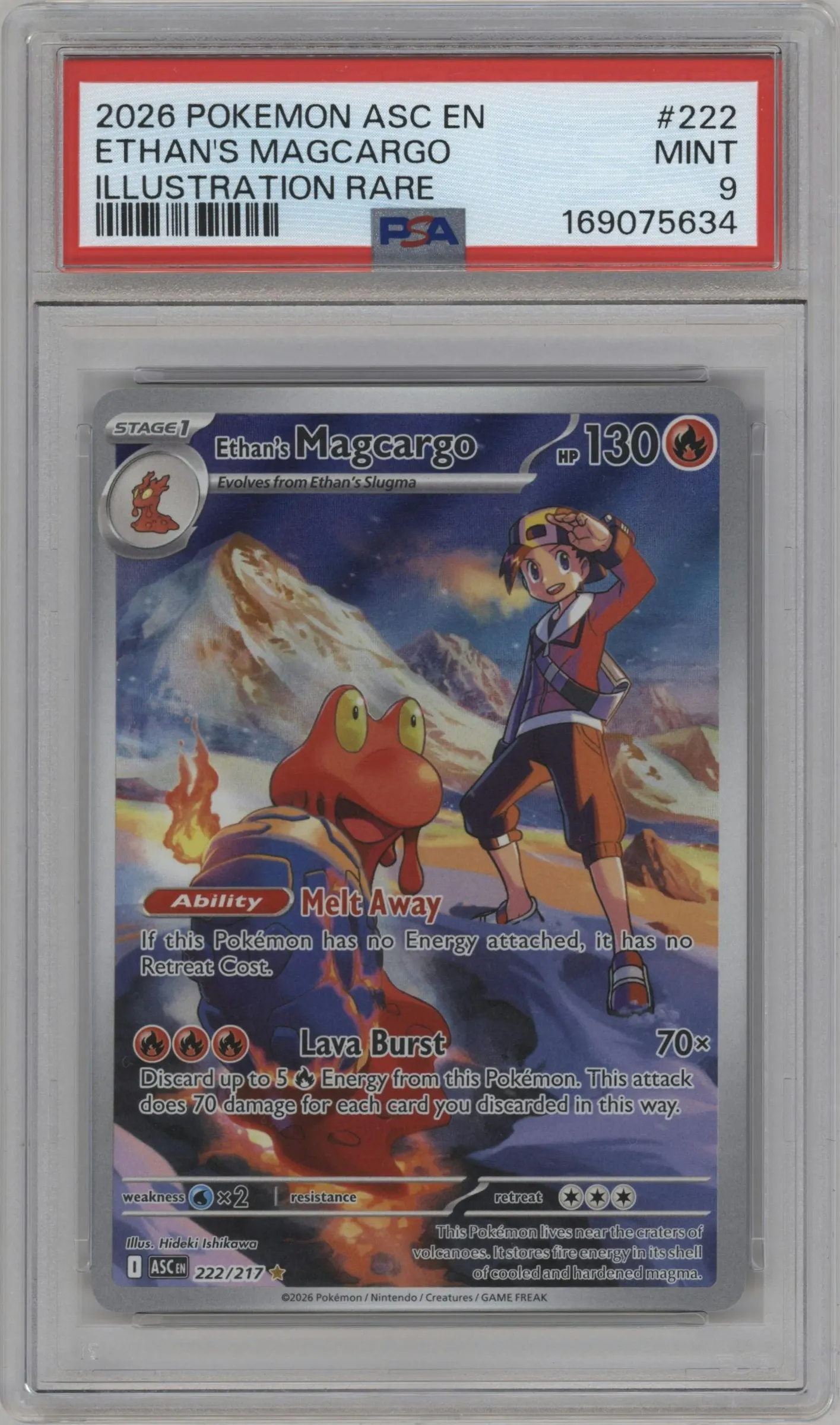 2026 Pokemon Mega Evolution Ascended Heroes Ethan's Magcargo #222 PSA 9