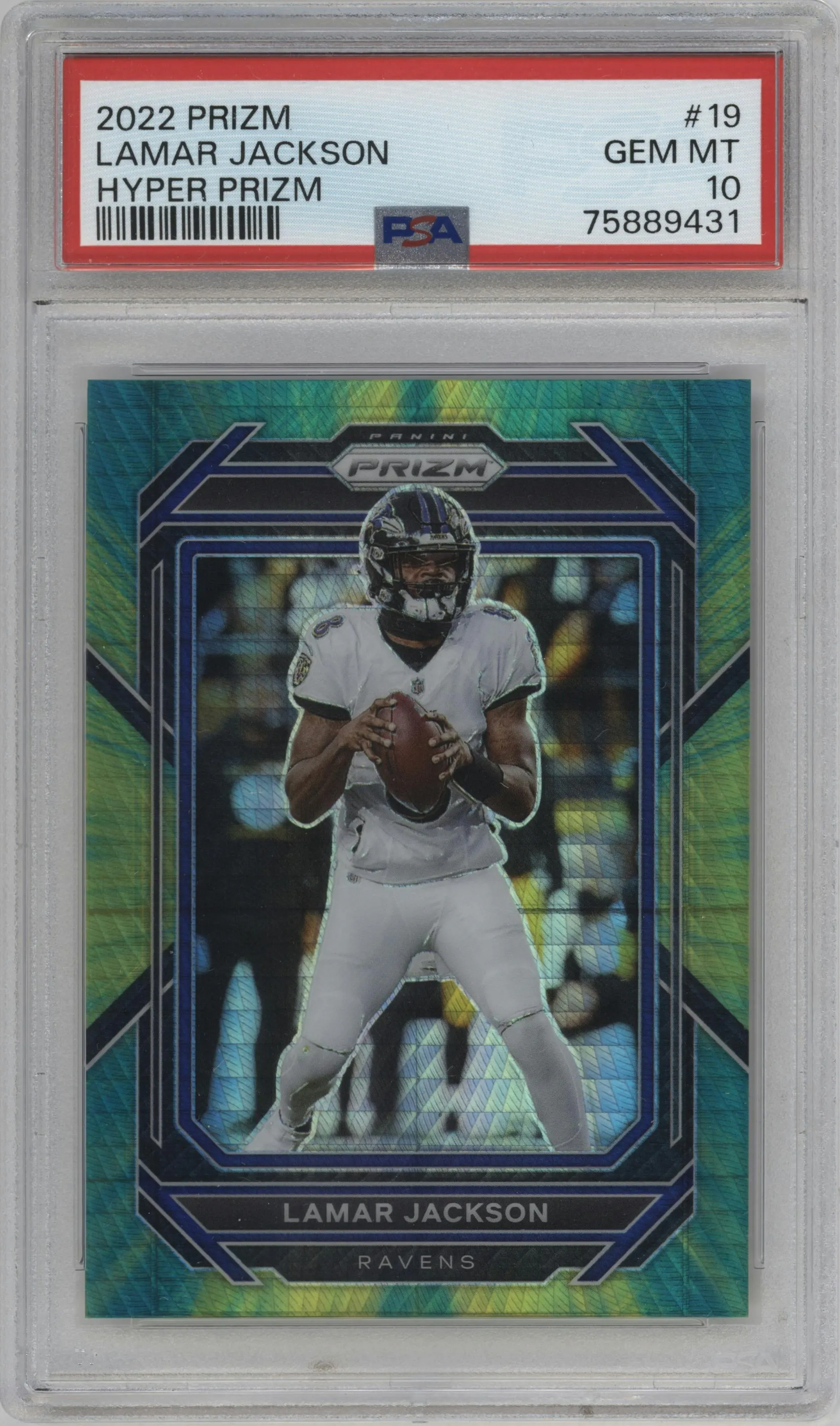2022 Panini Prizm Lamar Jackson Hyper #19 PSA 10