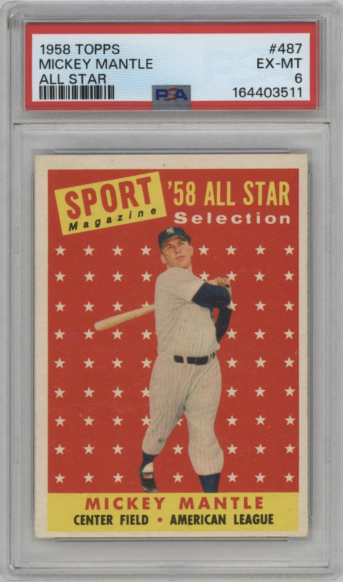 1958 Topps Mickey Mantle #487 PSA 6