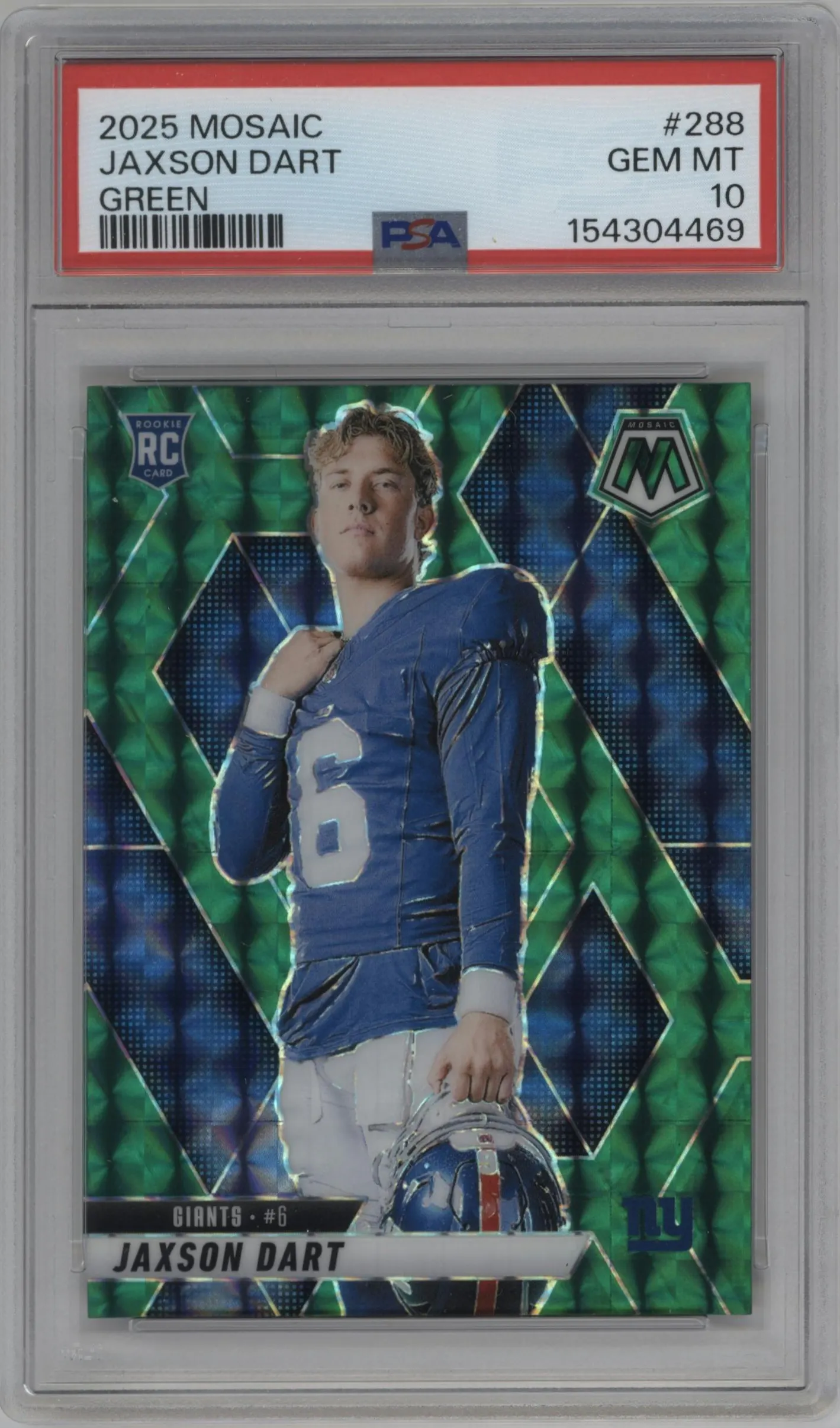 2025 Panini Mosaic Rke.Variation Jaxson Dart Green Mosaic #288 PSA 10