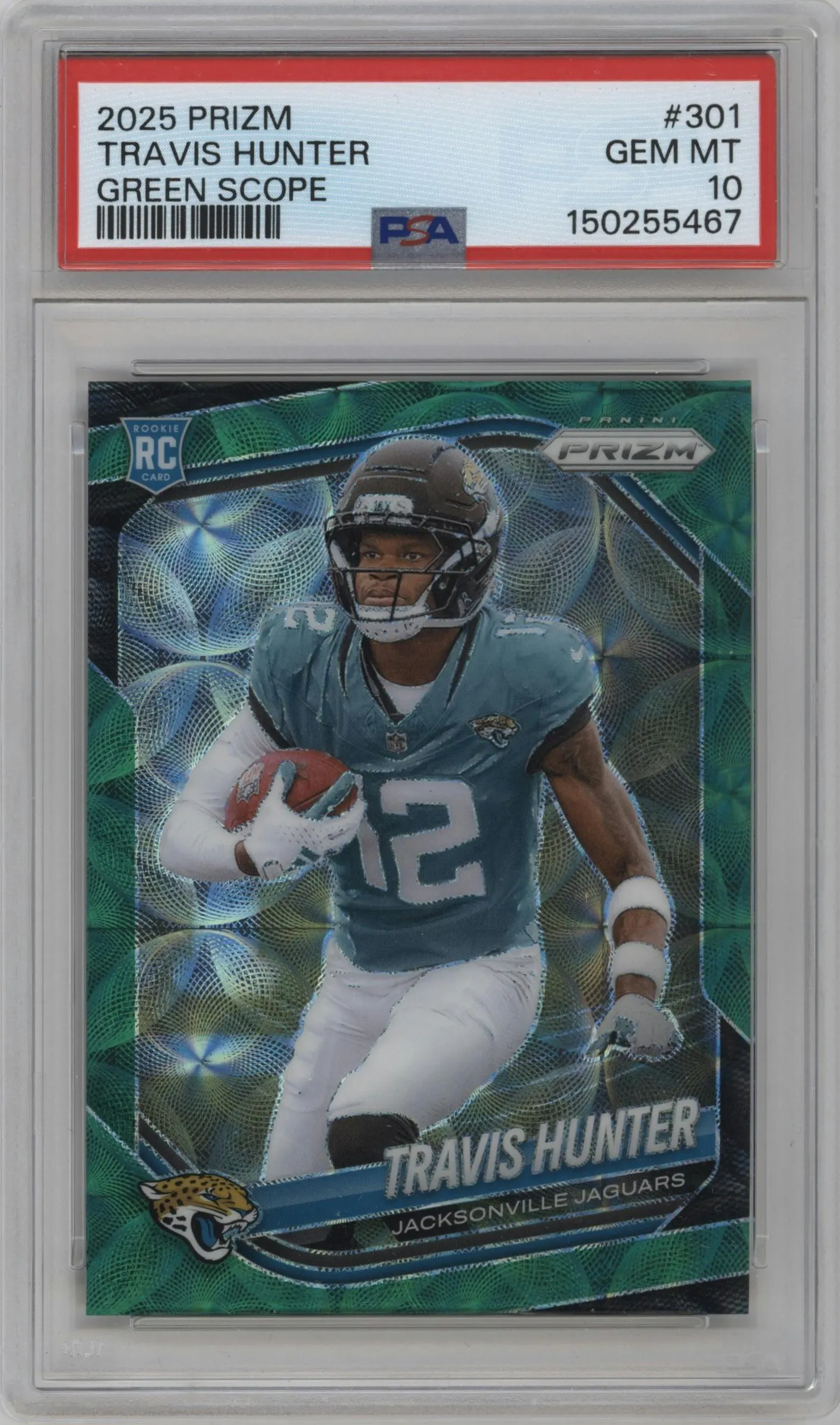 2025 Panini Prizm Travis Hunter Green Scope Prizm #301 PSA 10