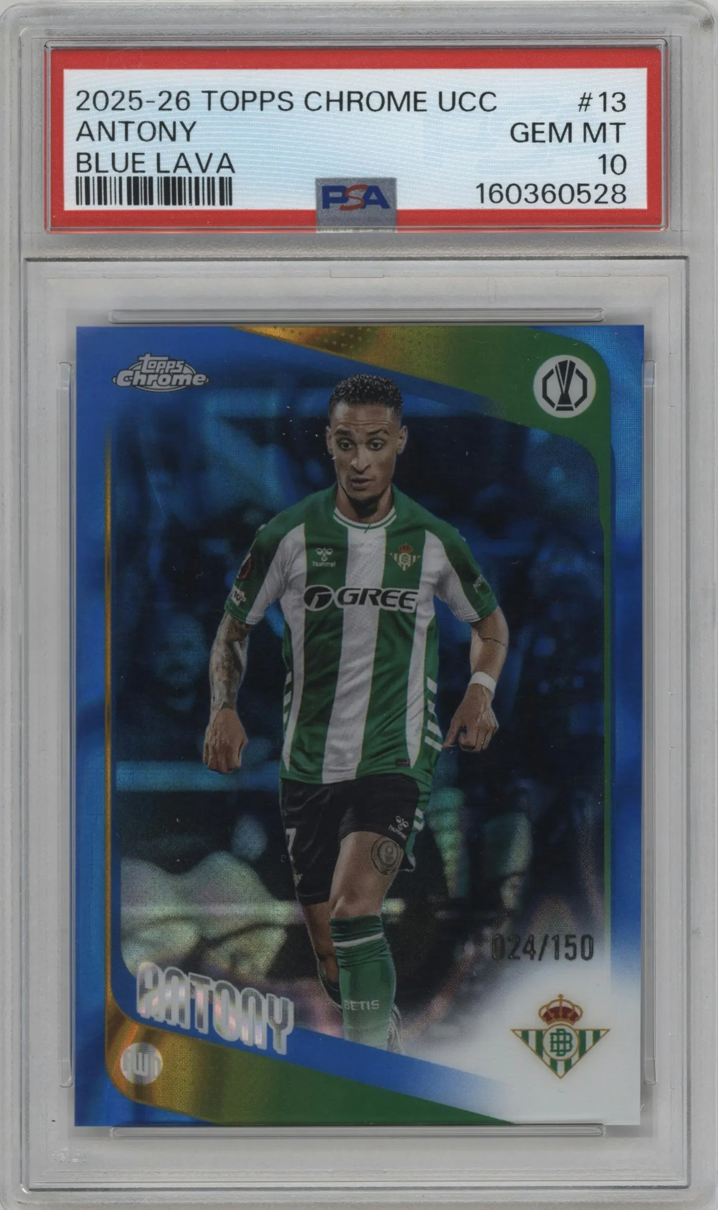 2025 Topps Chrome UEFA Club Competitions Antony Blue Lava Refractor #13 PSA 10