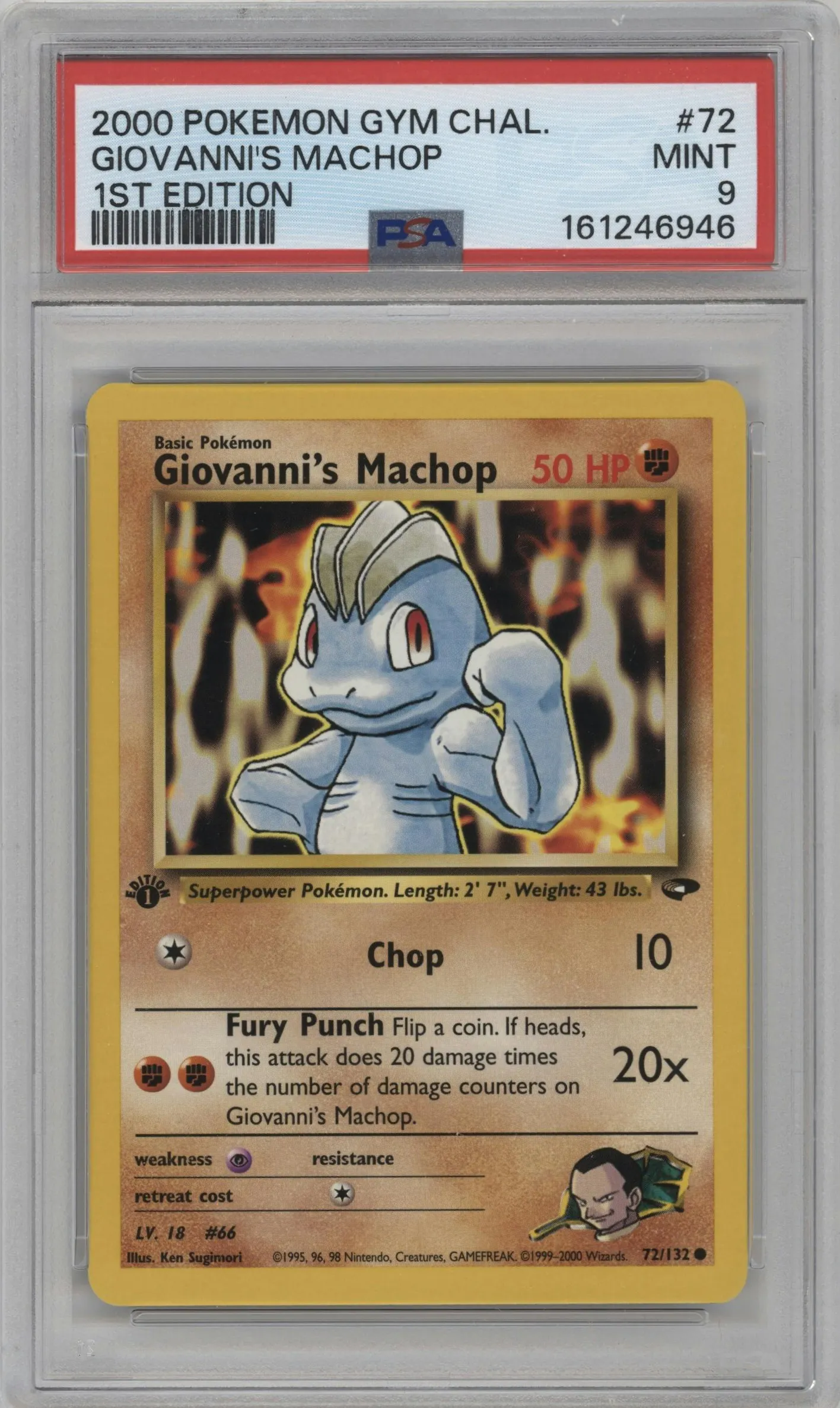 2000 Pokemon GH Gym Challenge Giovanni's Machop #72 PSA 9