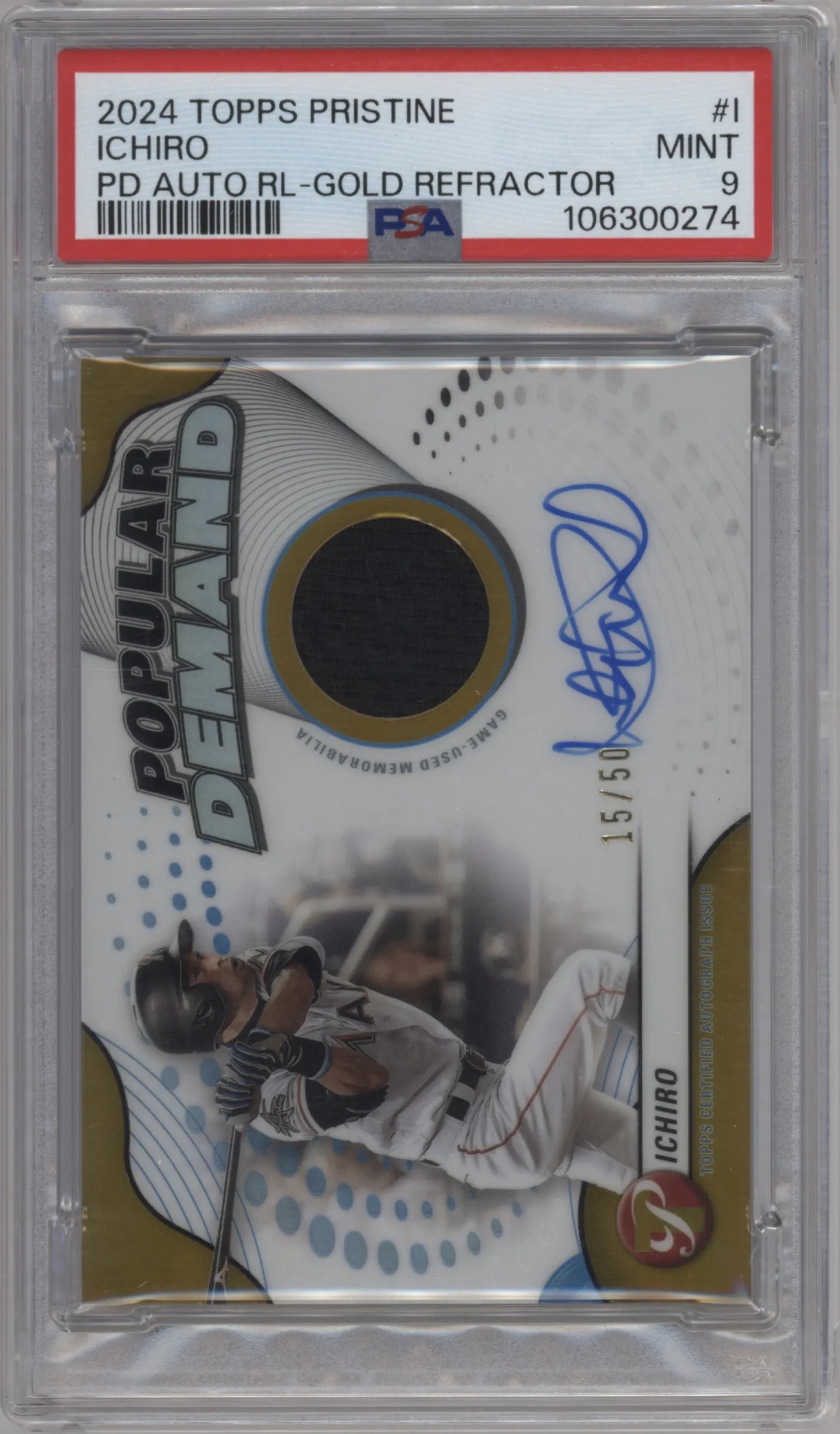 2024 Topps Pristine Pplr.Dmnd.Auto.Rlc. Ichiro Gold Refractor #DPAR-I PSA 9