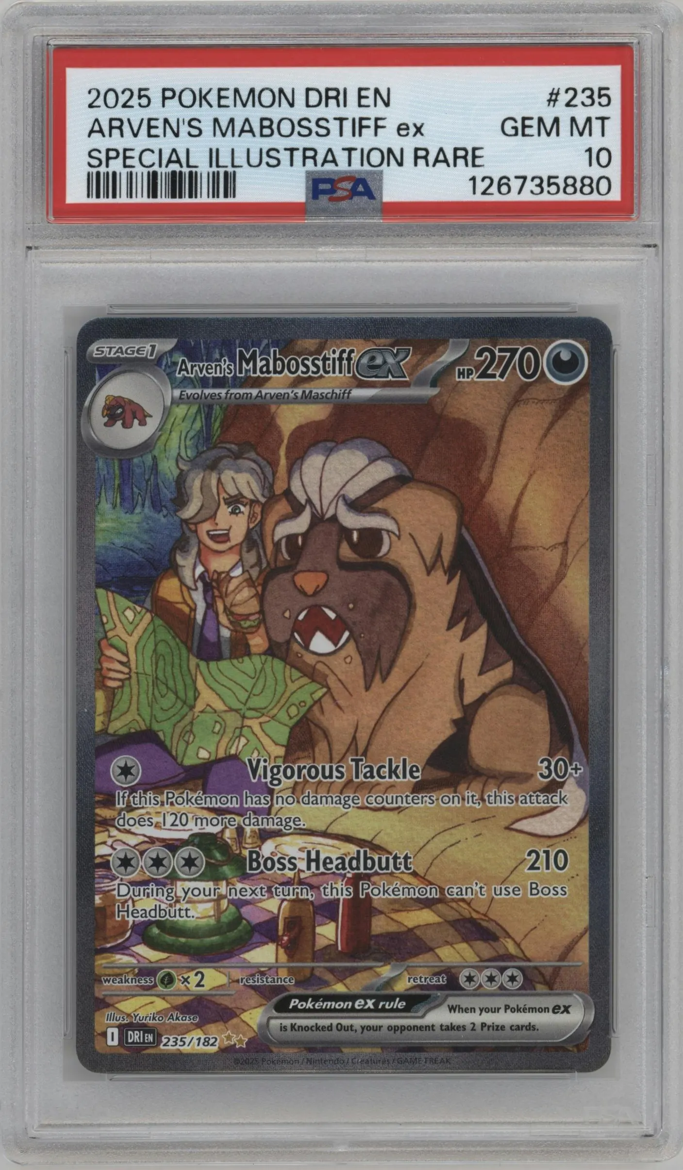 2025 Pokemon SV Destined Rivals Arven's Mabosstiff ex #235 PSA 10