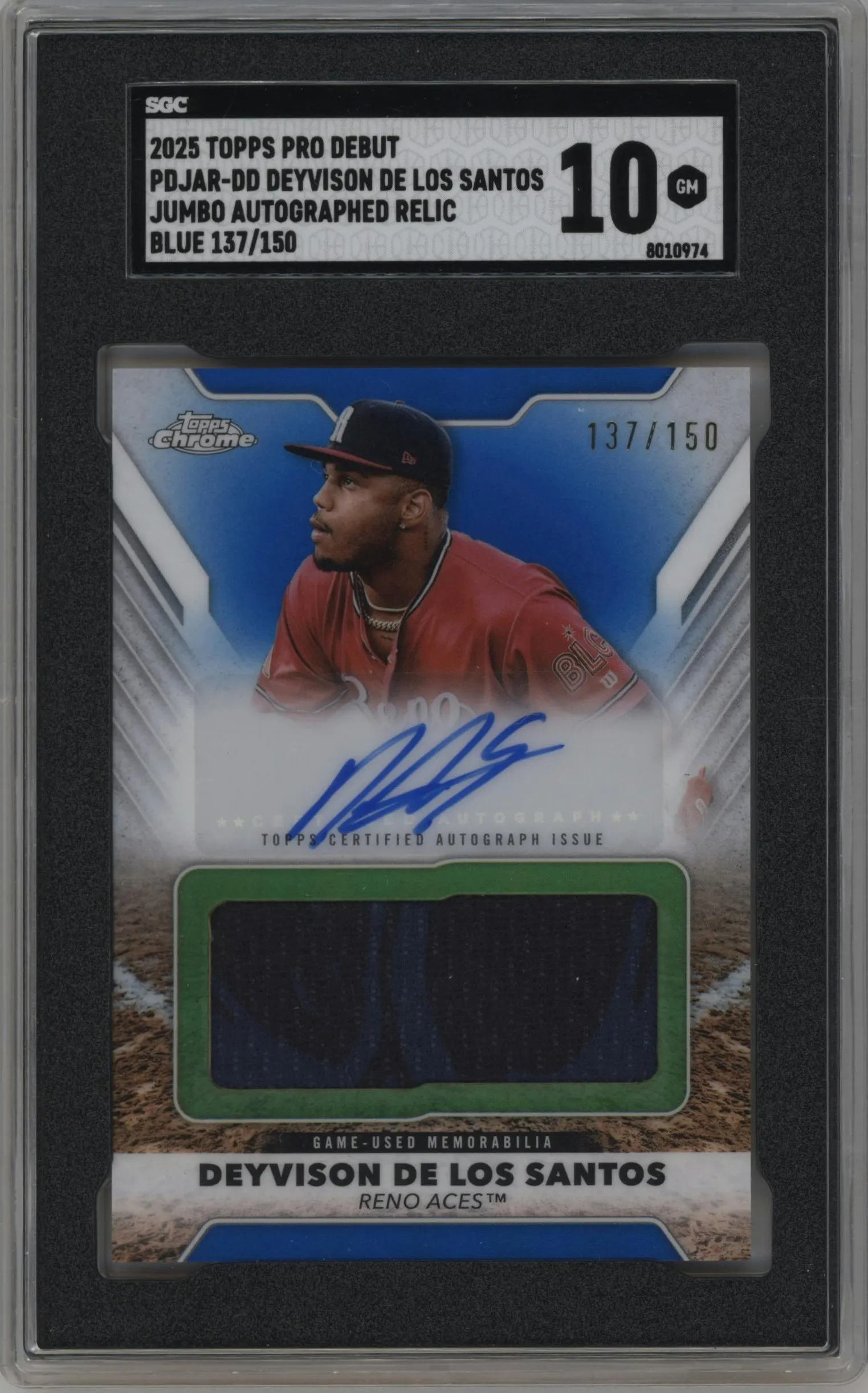 2025 Topps Pro Debut Jb.Rlc.Auto Deyvison De Los Santos Blue SGC 10