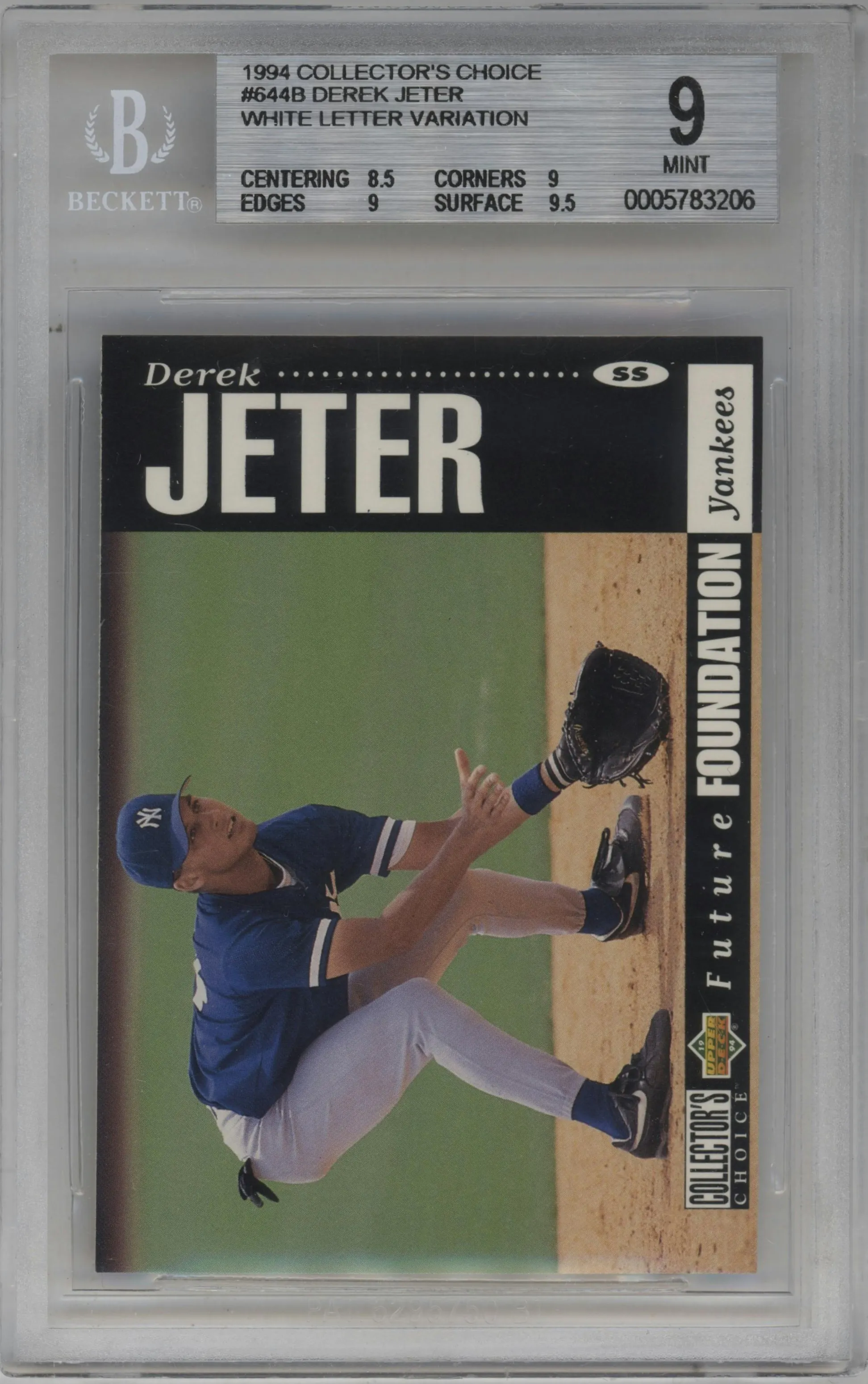 1994 Upper Deck Collector’s Choice Derek Jeter White Letter Variation #644 BGS 9