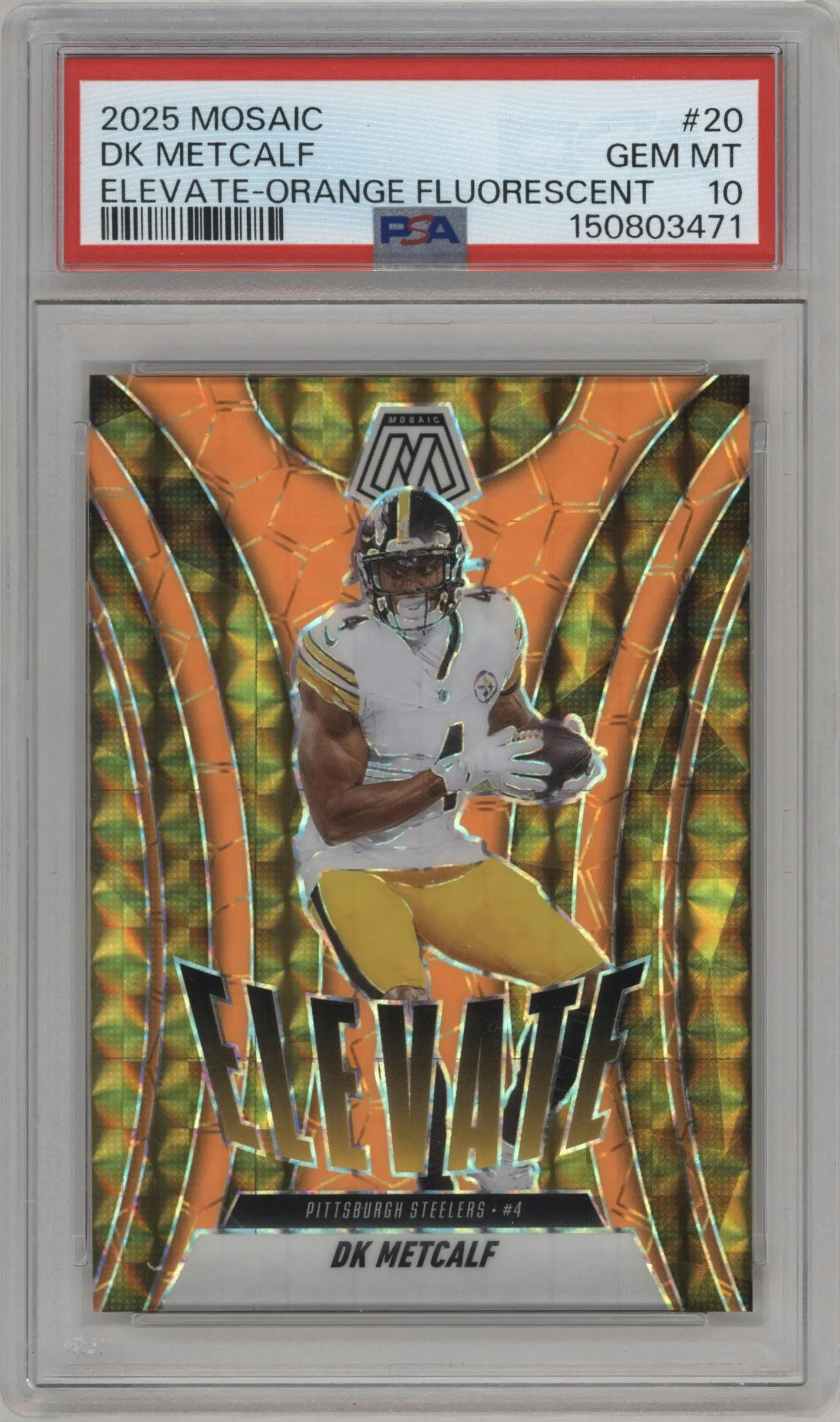 2025 Panini Mosaic Elevate DK Metcalf Orange Fluorescent PSA 10