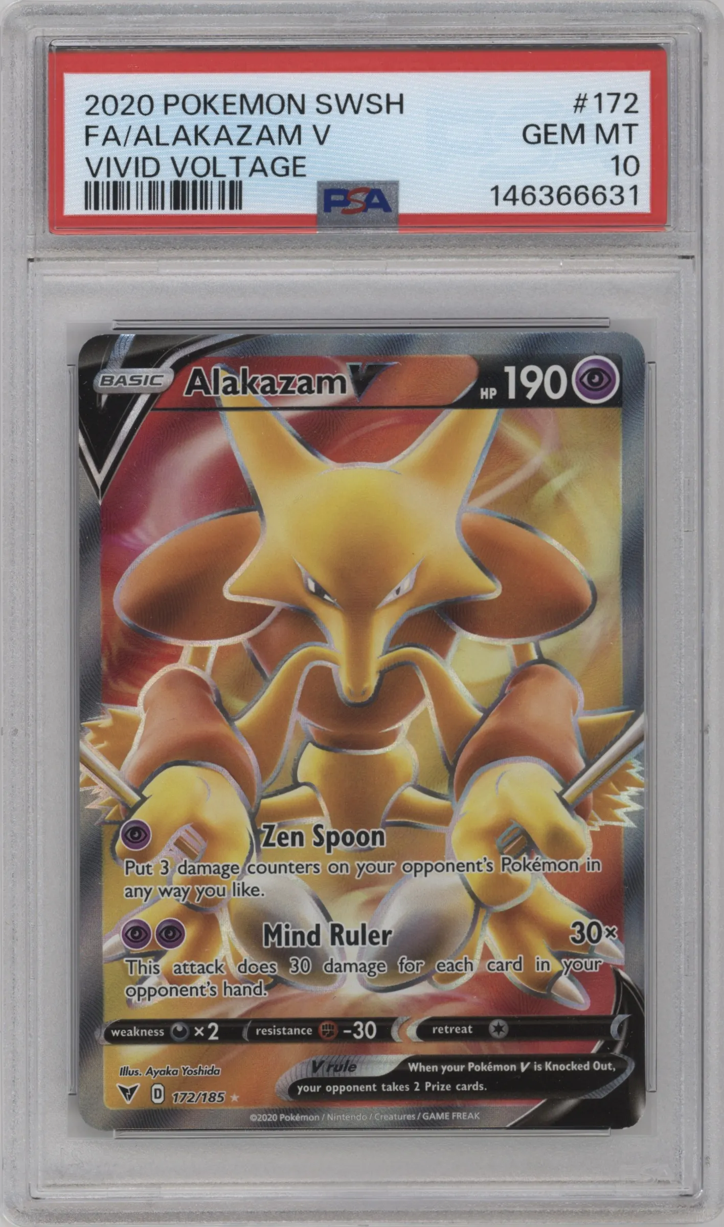2020 Pokemon SWSH Vivid Voltage Alakazam V PSA 10