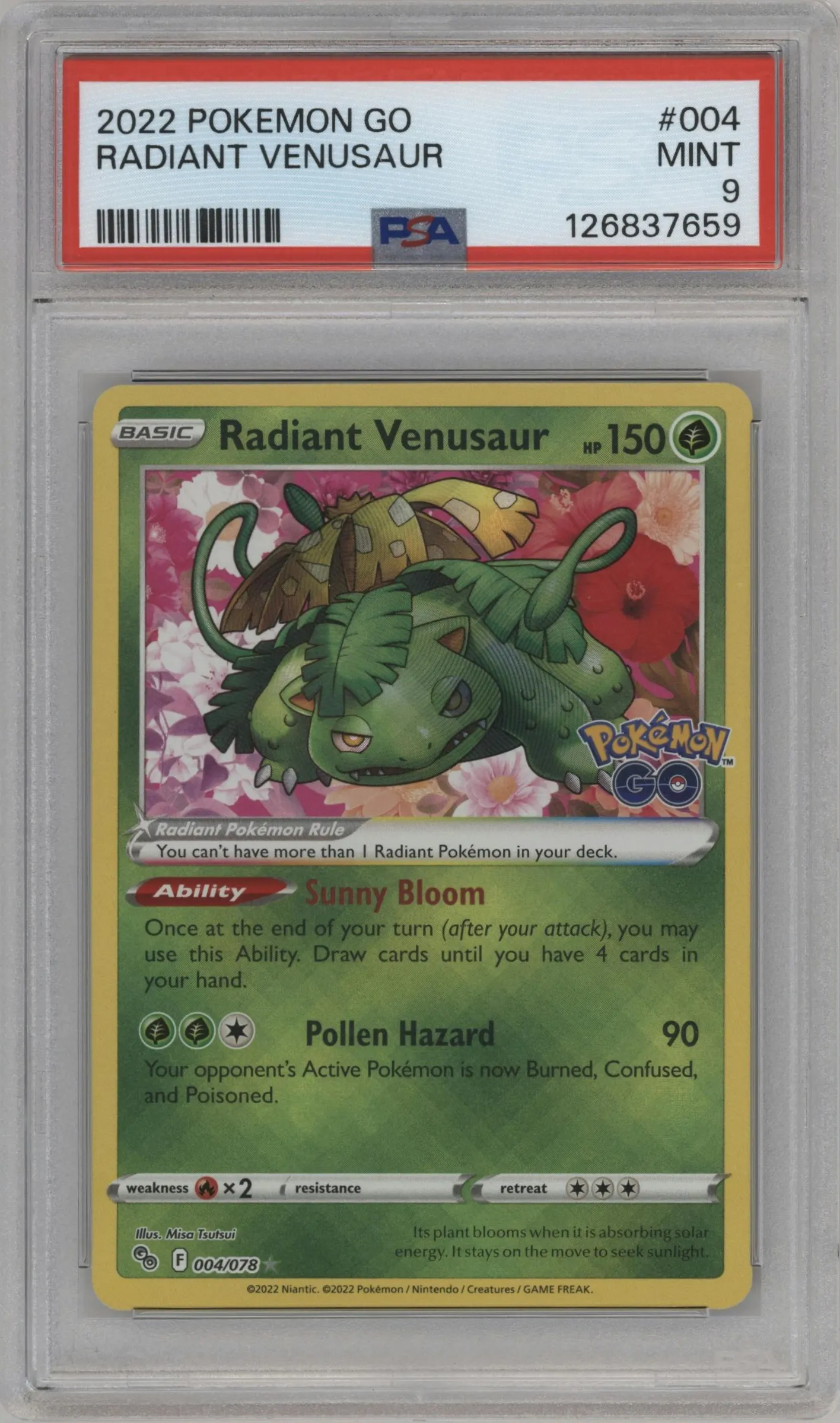 2022 Pokemon SWSH Pokemon GO Radiant Venusaur #004 PSA 9