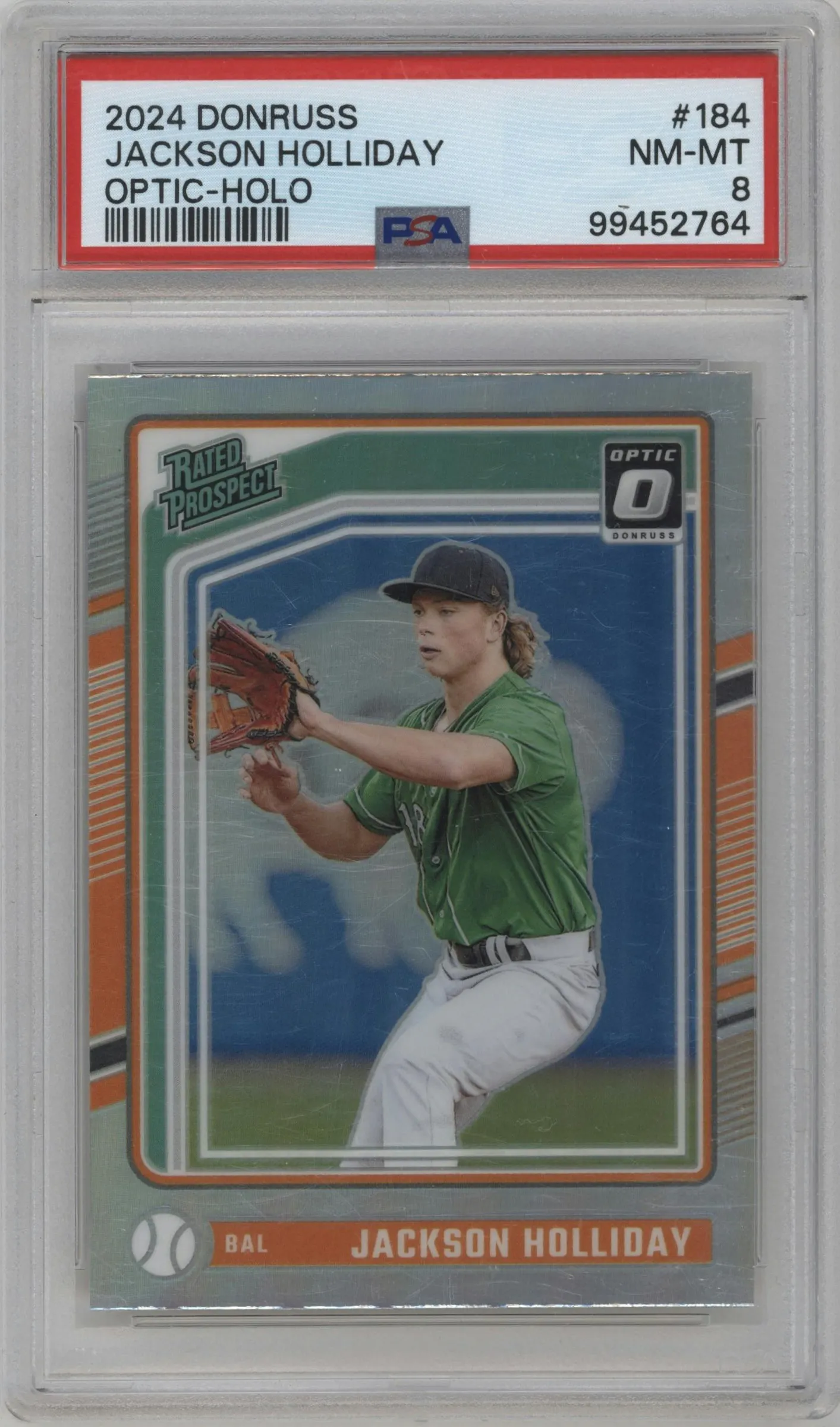2024 Panini Donruss Rtd.Pros.Optic Jackson Holliday Holo #184 PSA 8