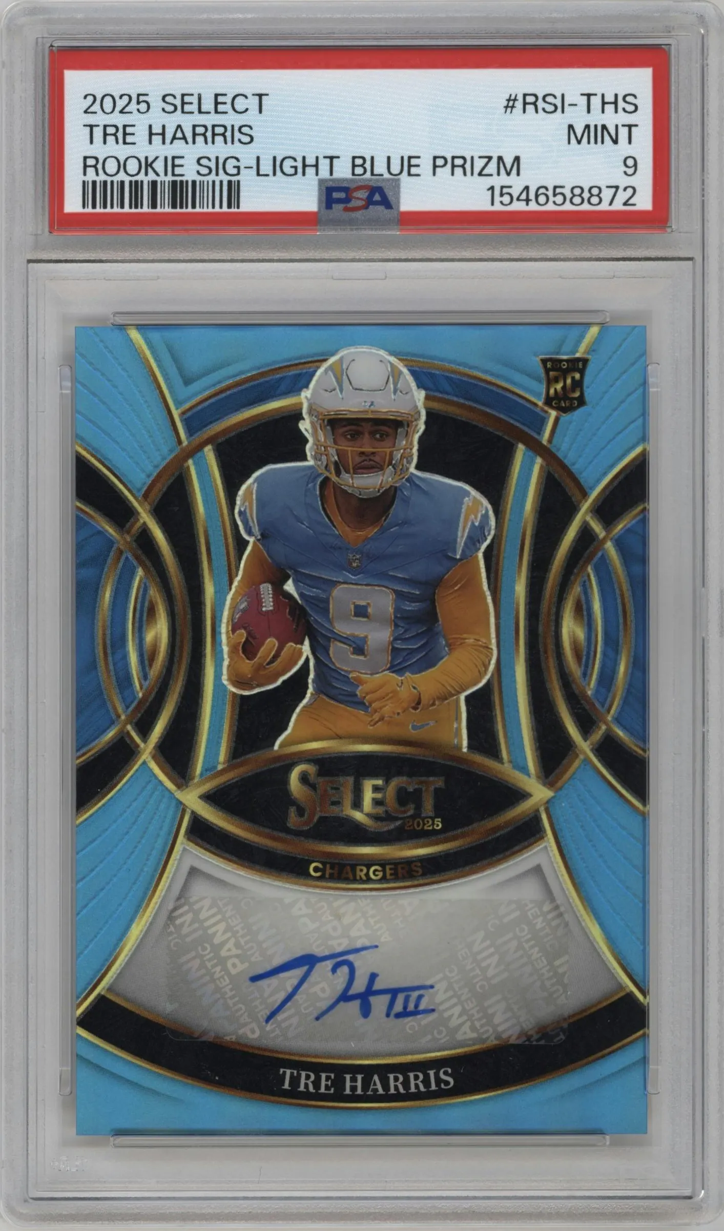 2025 Panini Select Rke.Sig. Tre Harris Light Blue Prizm #RSI-THS PSA 9