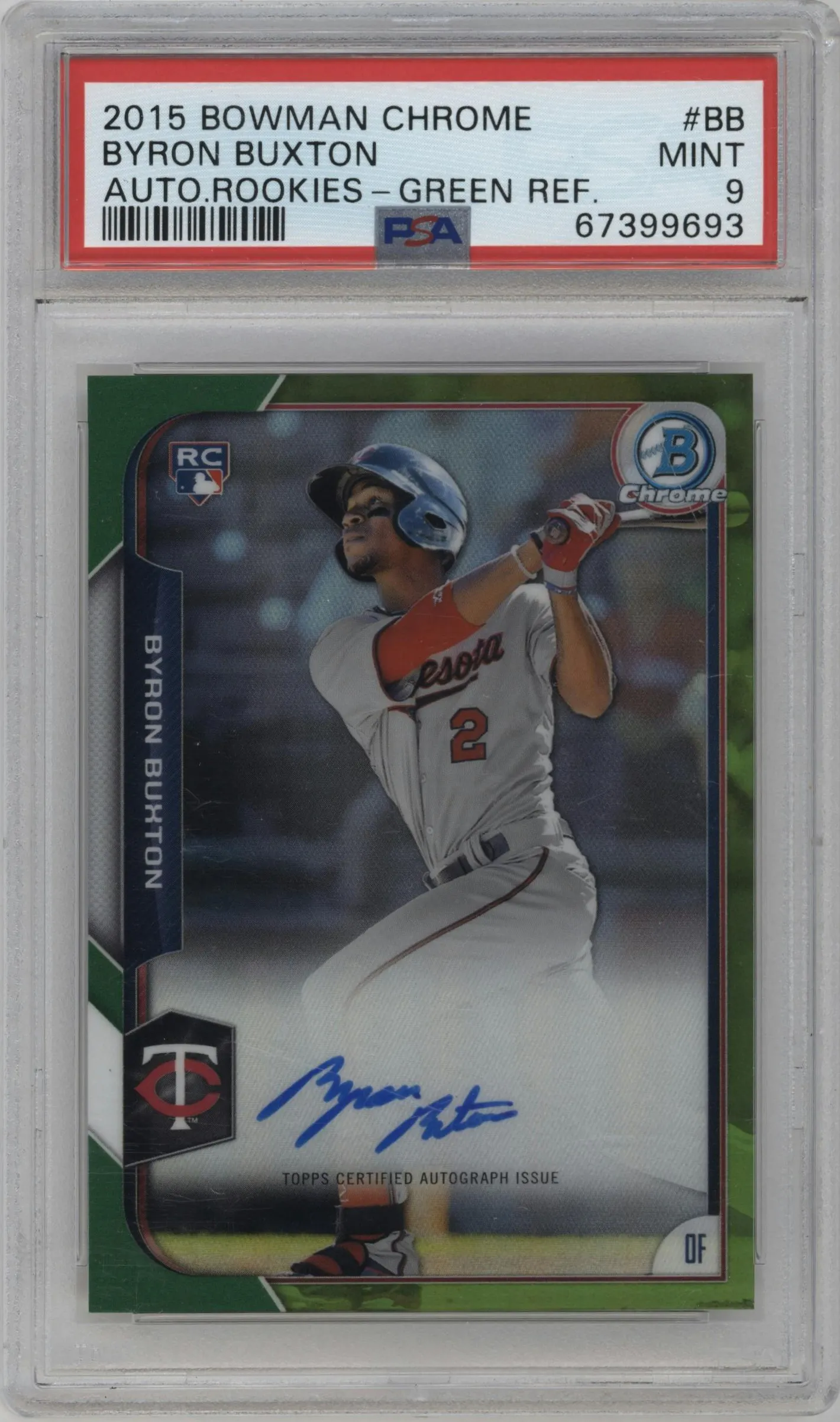 2015 Bowman Chrome Rke.Auto Byron Buxton Green Refractor #BCAR-BB PSA 9