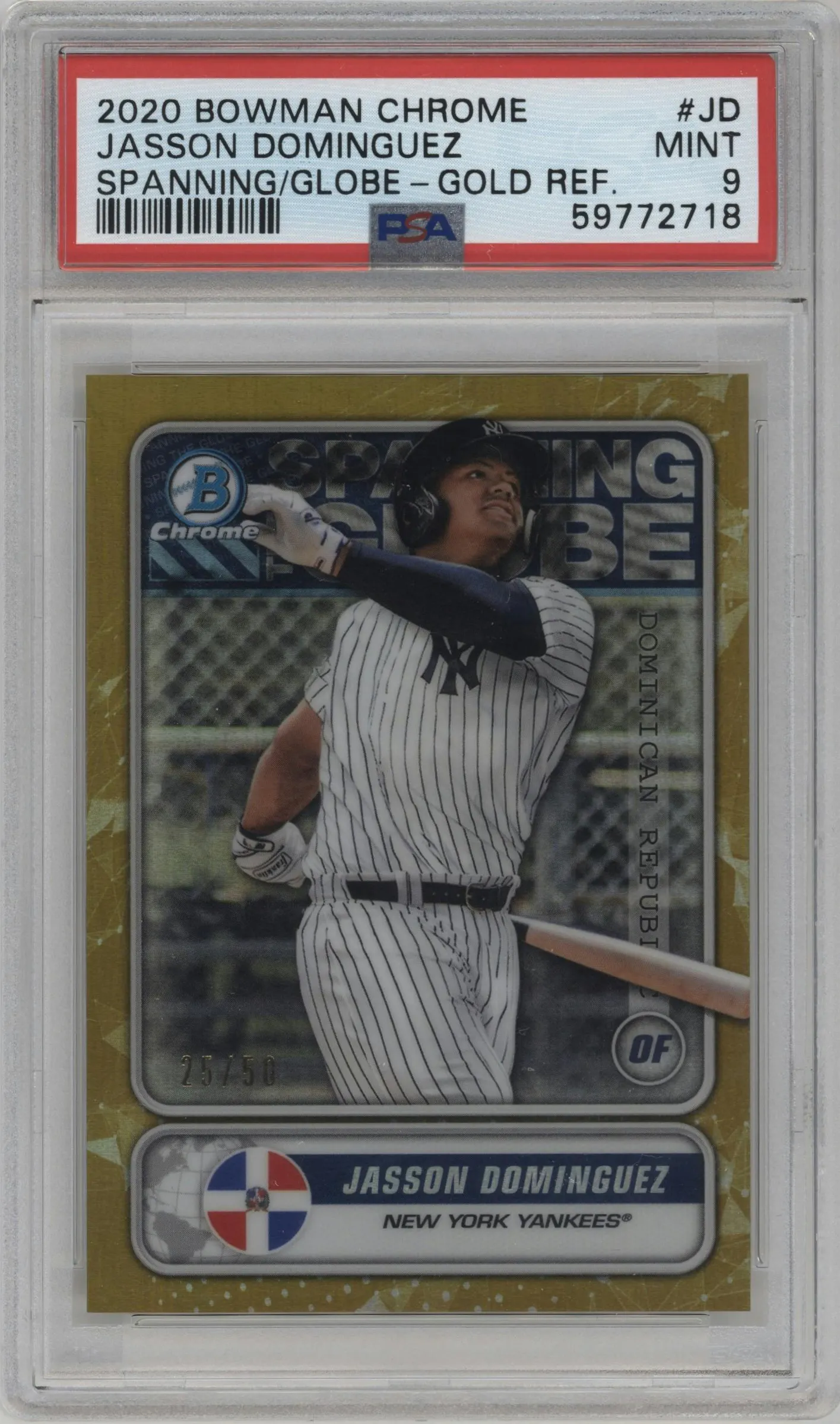2020 Bowman STG Jasson Dominguez Gold Refractor #STG-JD PSA 9