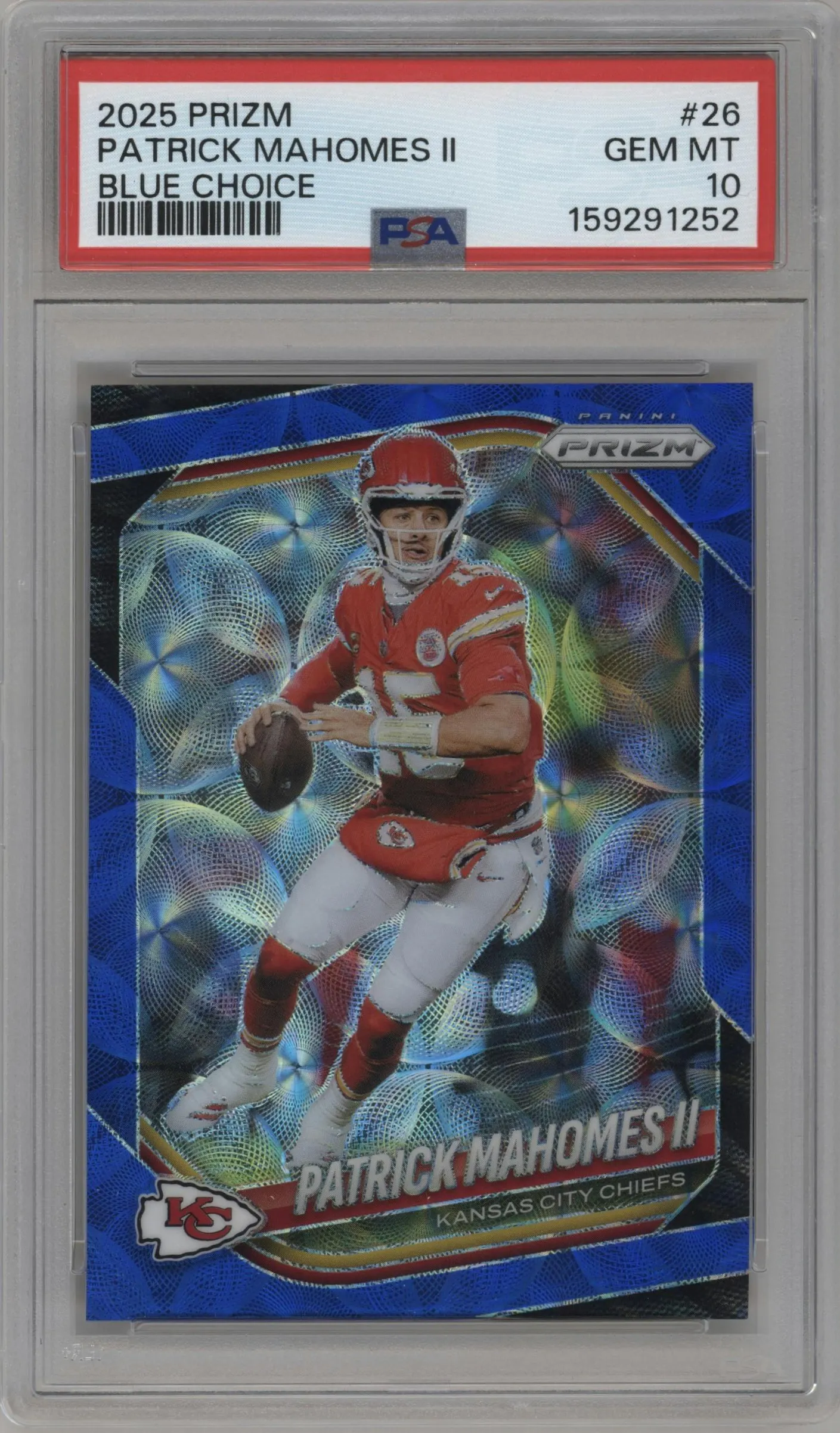 2025 Panini Prizm Patrick Mahomes II Blue Choice #26 PSA 10