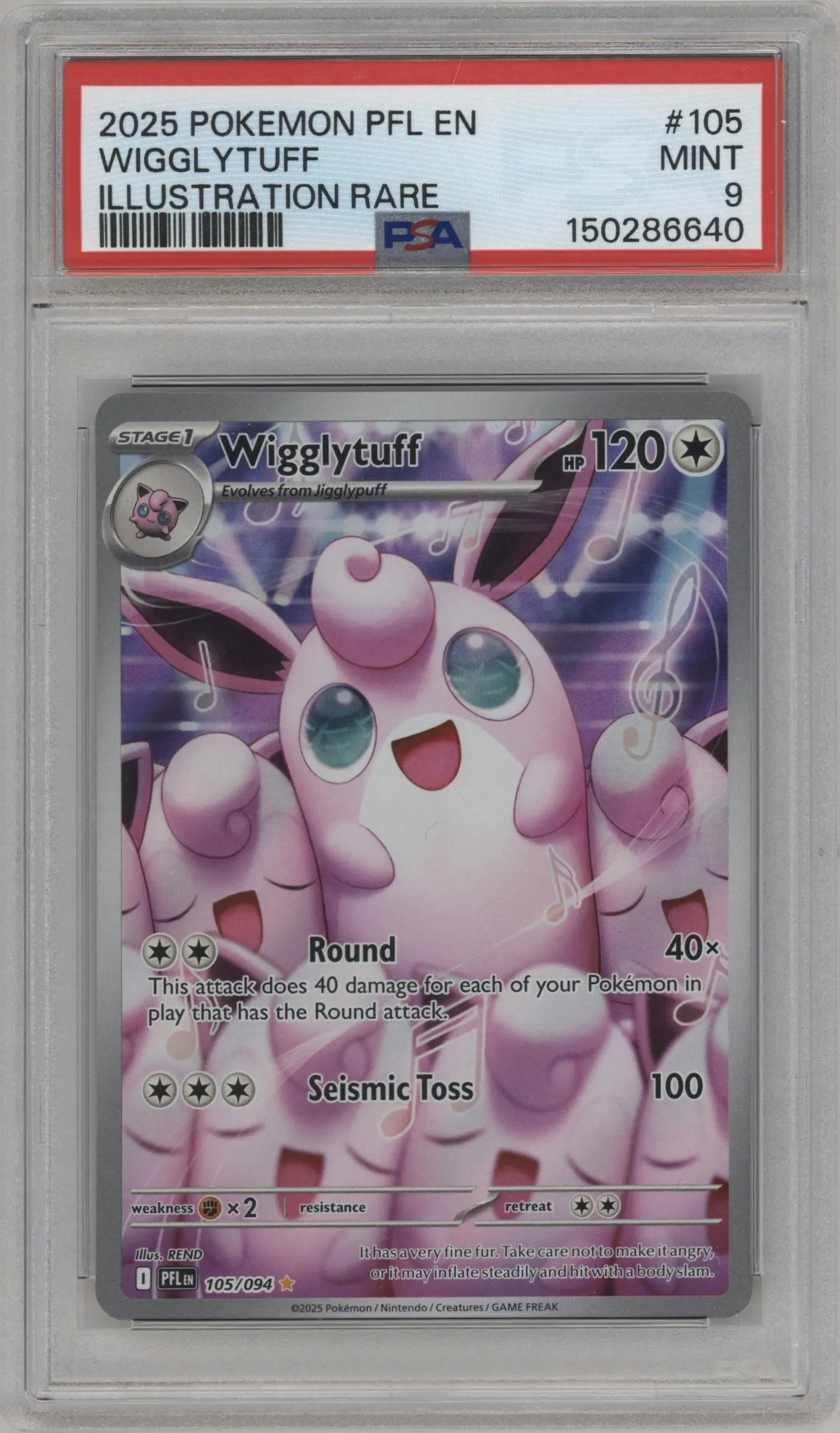 2025 Pokemon Mega Evolution Phan. Flames Wigglytuff #105 PSA 9