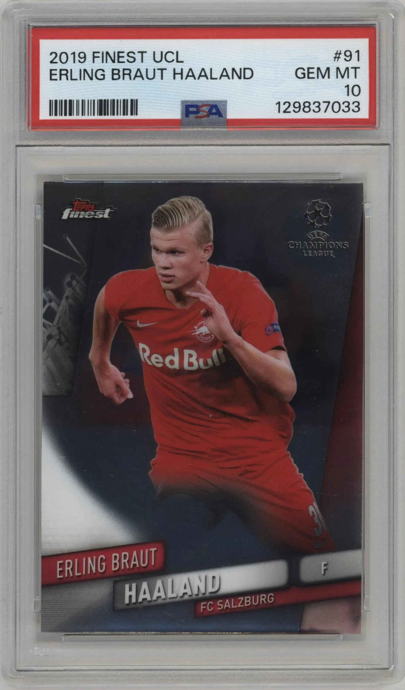 2019 Topps Finest UEFA Champions League Erling Braut Haaland #91 PSA 10