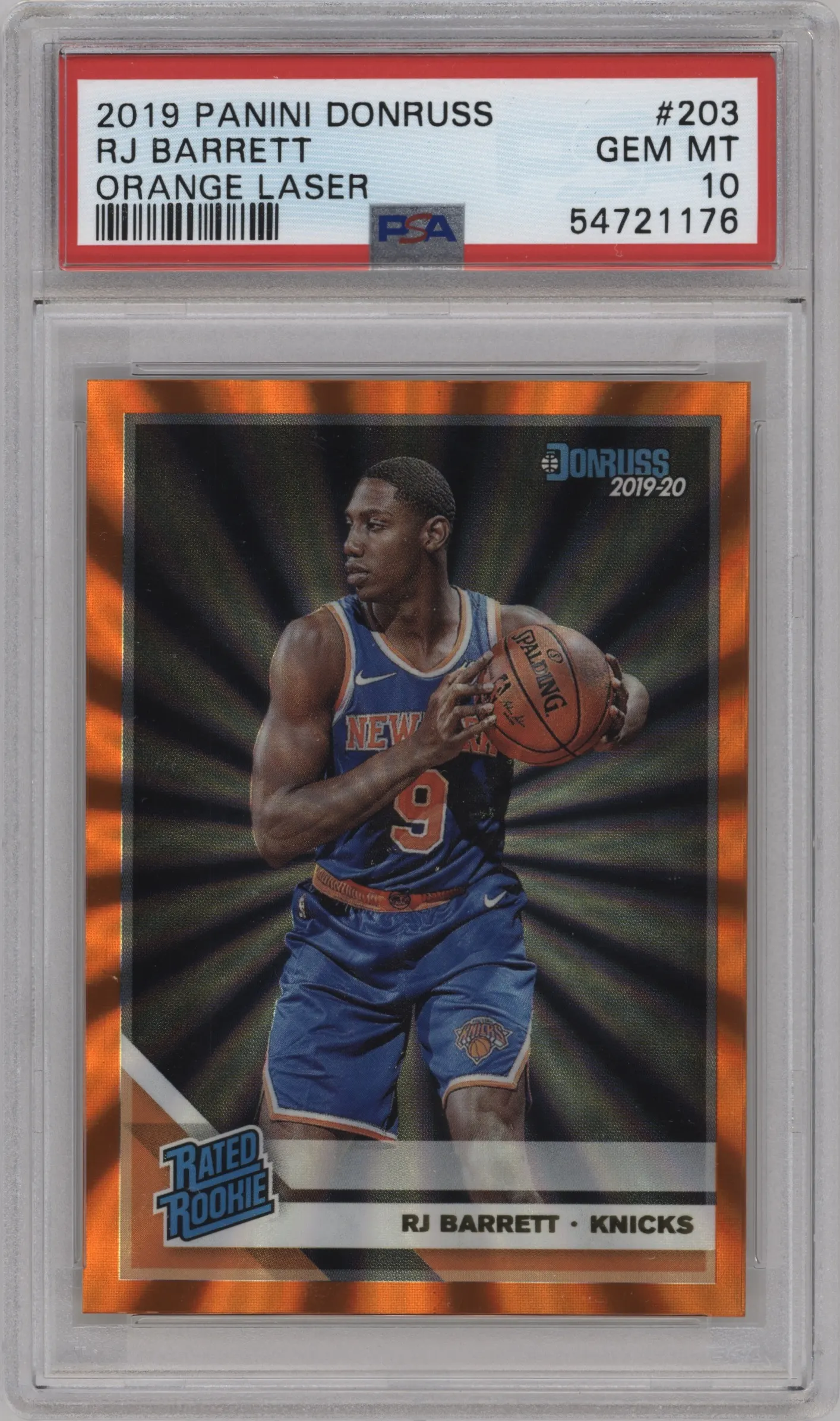 2019 Panini Donruss Rated Rookie RJ Barrett Orange Laser #203 PSA 10