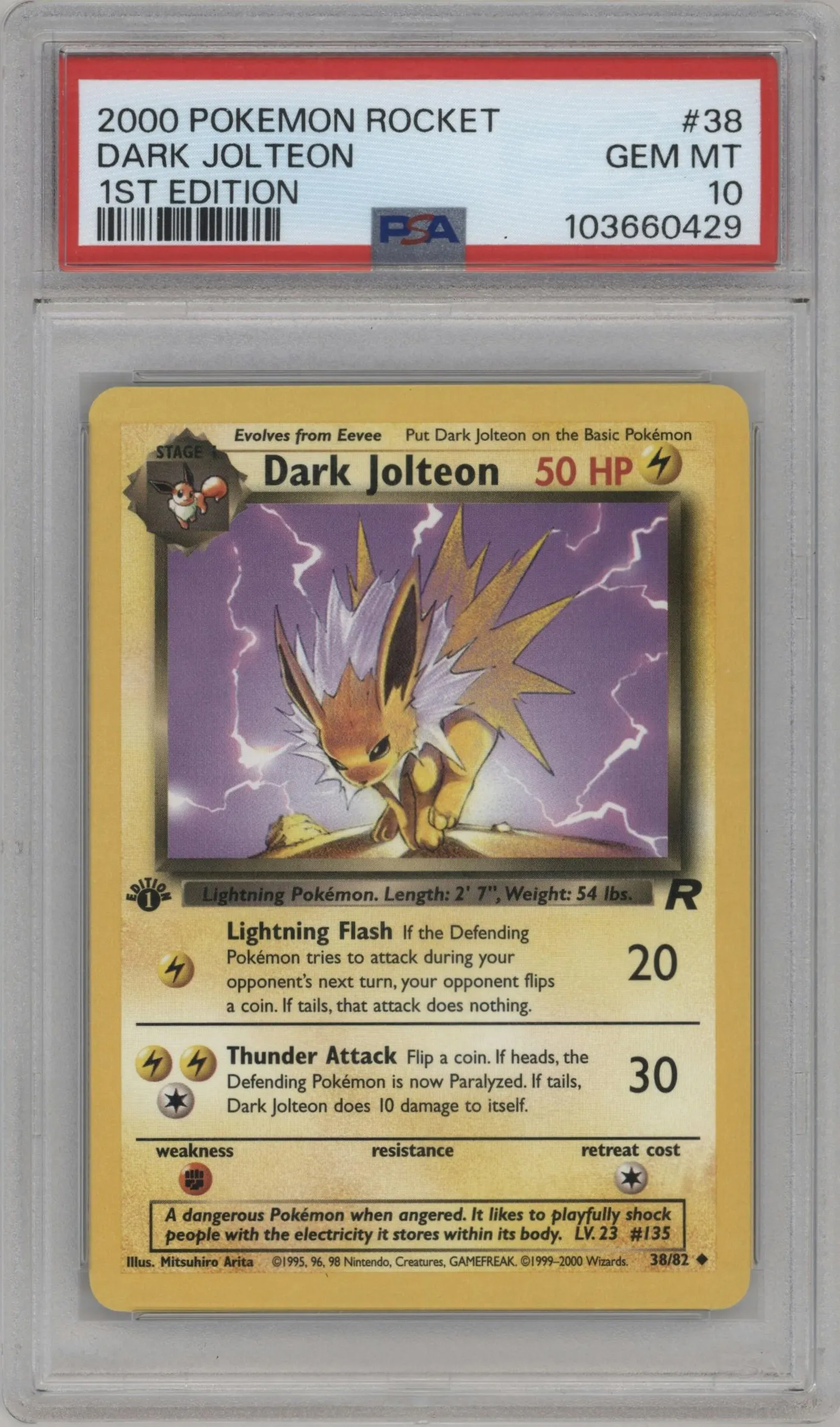 2000 Pokemon Team Rocket Dark Jolteon #38 PSA 10