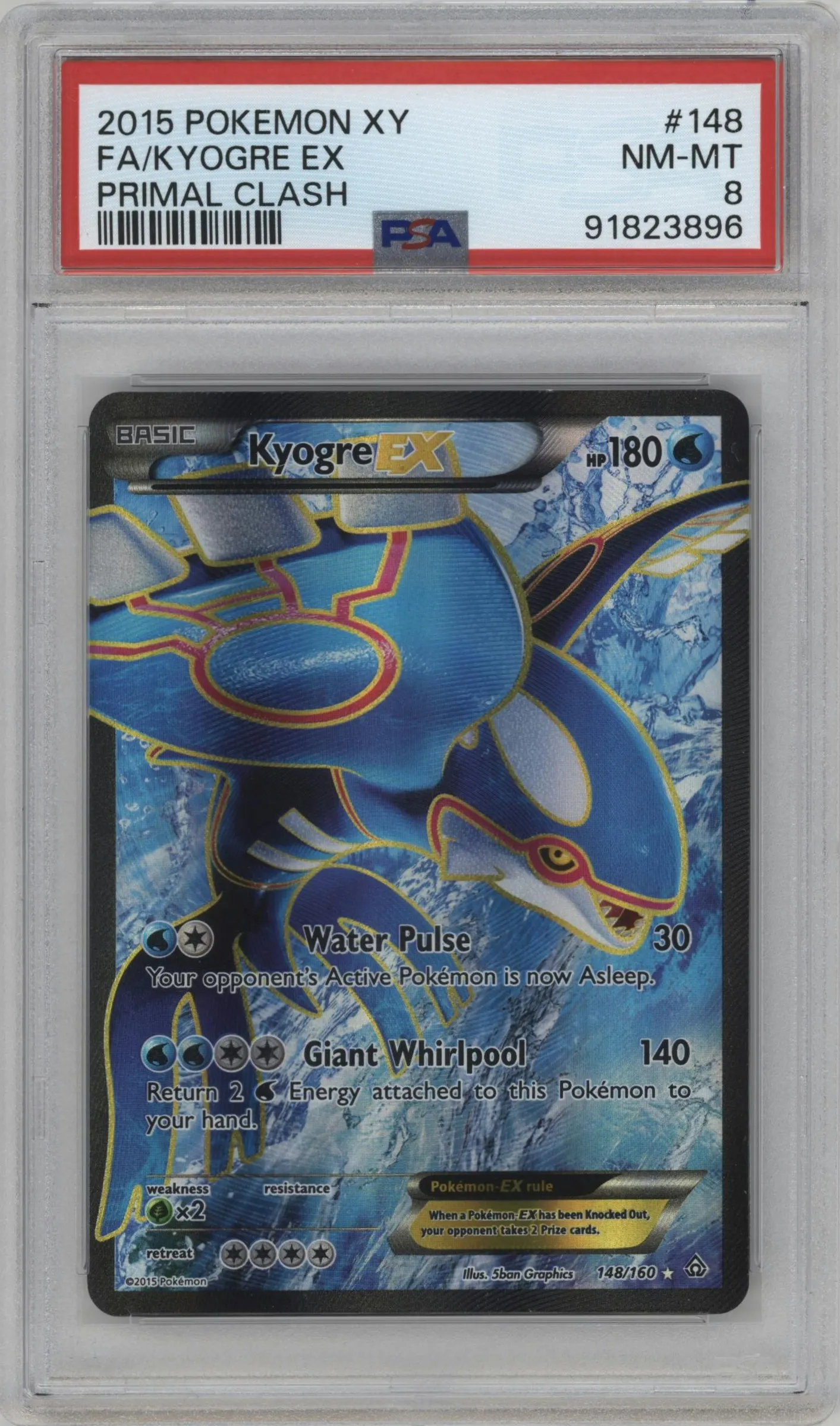 2015 Pokemon XY Primal Clash Kyogre EX #148 PSA 8