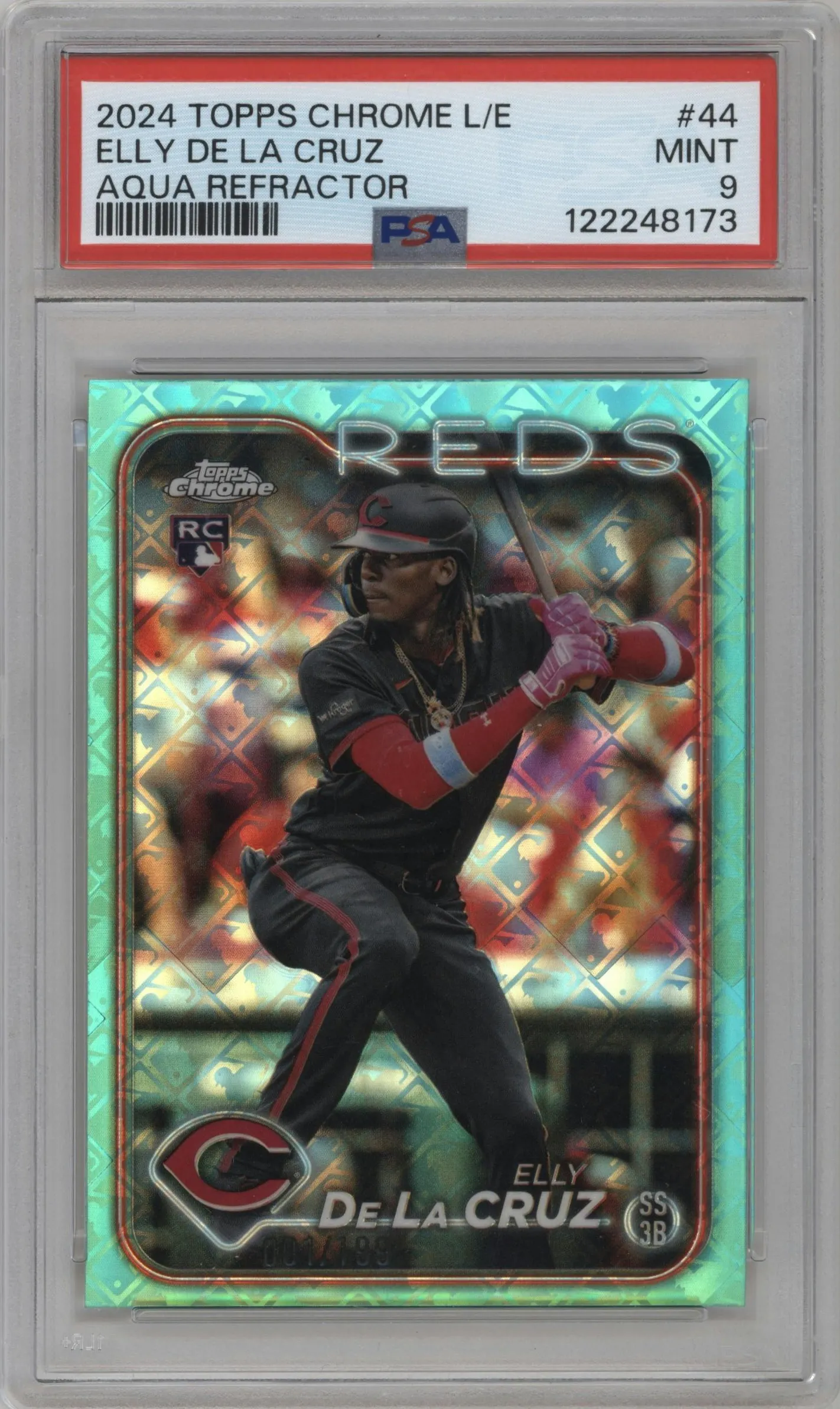 2024 Topps Chrome Logofractor Elly De La Cruz Aqua Refractor #44 PSA 9