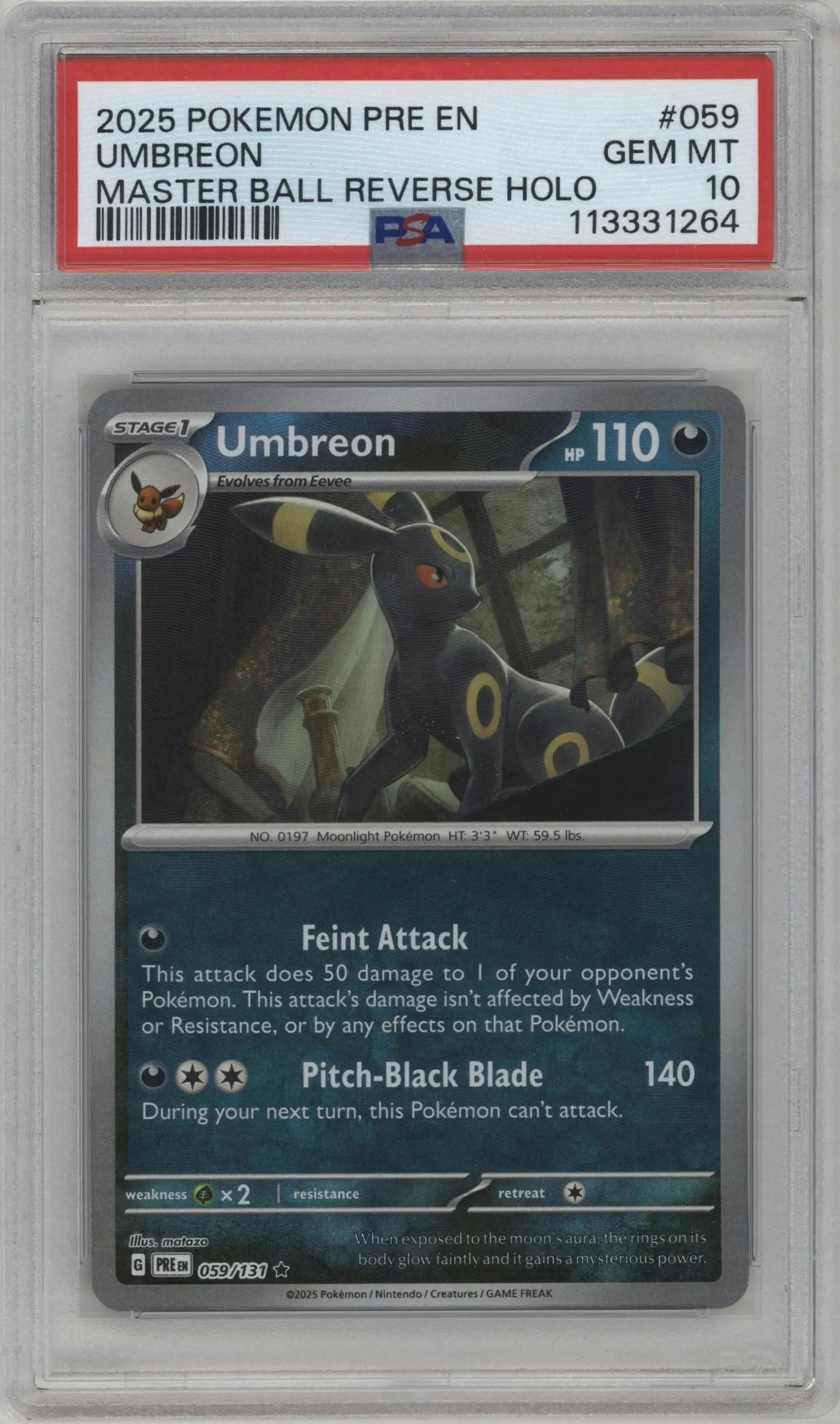 2025 Pokemon SV Prismatic Evolutions Umbreon Master Ball #059 PSA 10
