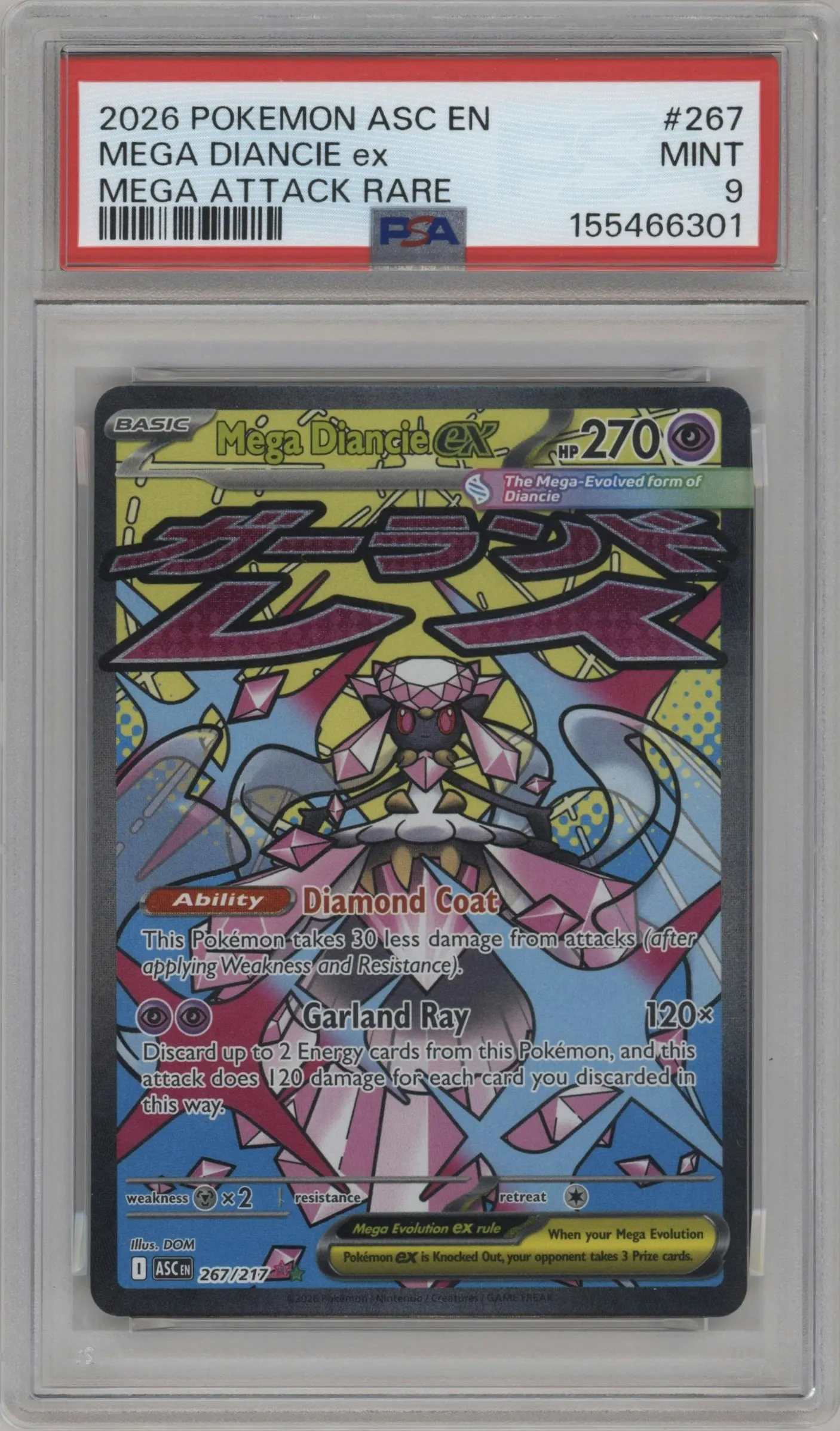 2026 Pokemon Mega Evolution Ascended Heroes Mega Diancie ex Mega Attack Rare #267 PSA 9