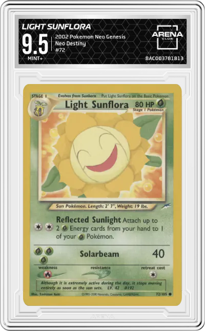 2002 Pokemon Neo Genesis Neo Destiny Light Sunflora ARENA CLUB 9.5
