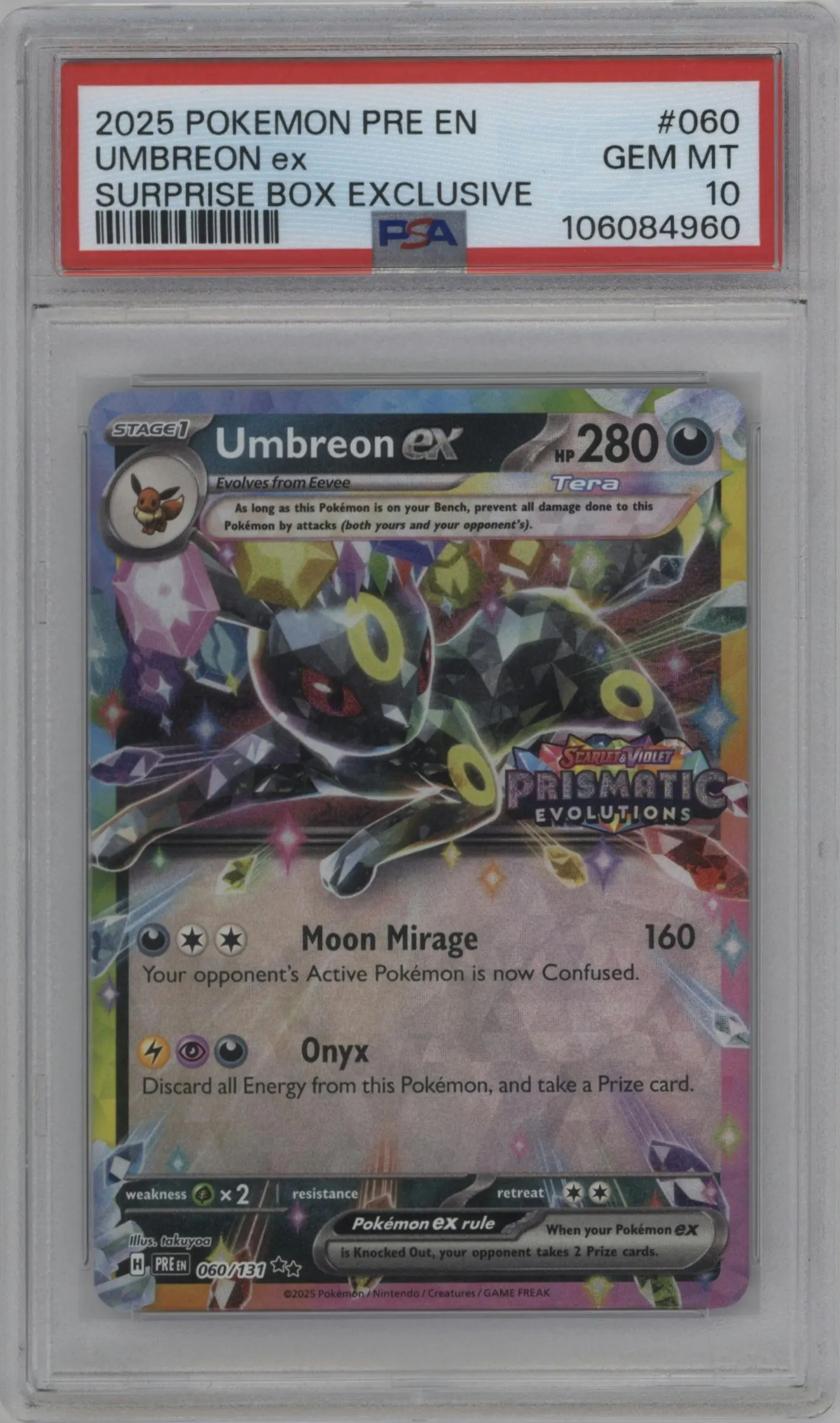 2025 Pokemon SV Prismatic Evolutions Umbreon ex Prismatic Evolutions Surprise Box #060 PSA 10