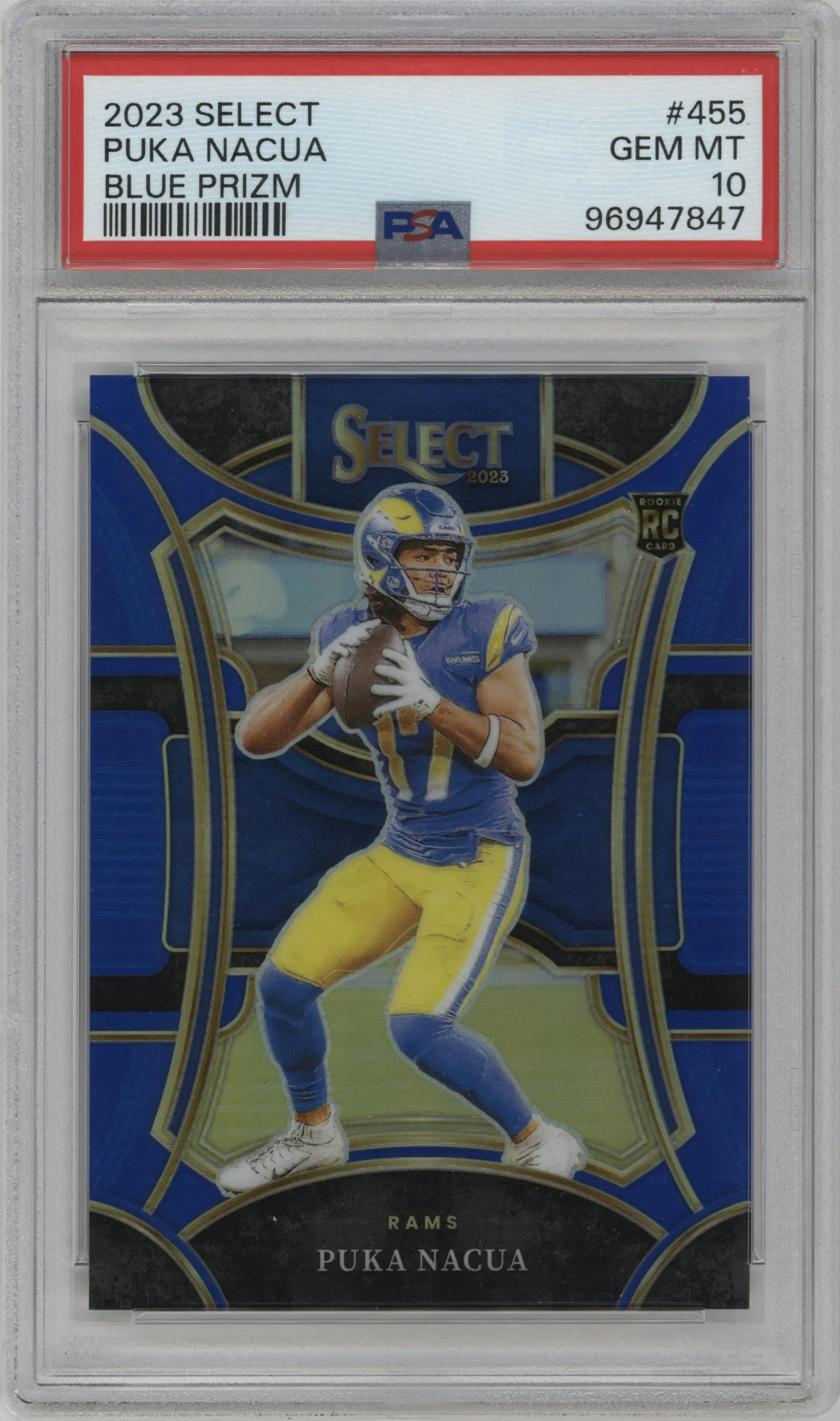 2023 Panini Select Suite Lvl. Puka Nacua Blue Prizm #455 PSA 10