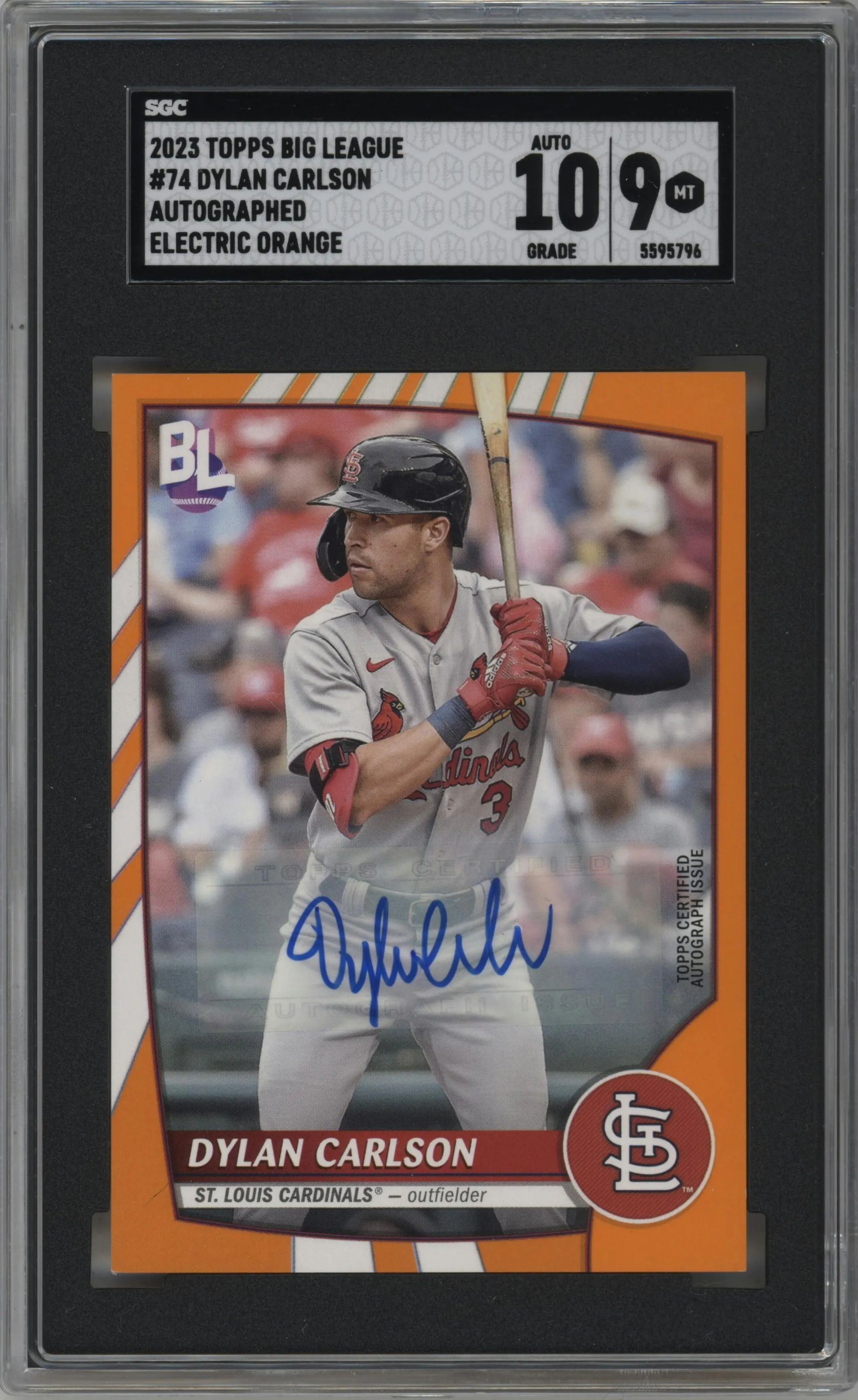 2023 Topps Big League Electric Orange Auto Dylan Carlson #74 SGC 9