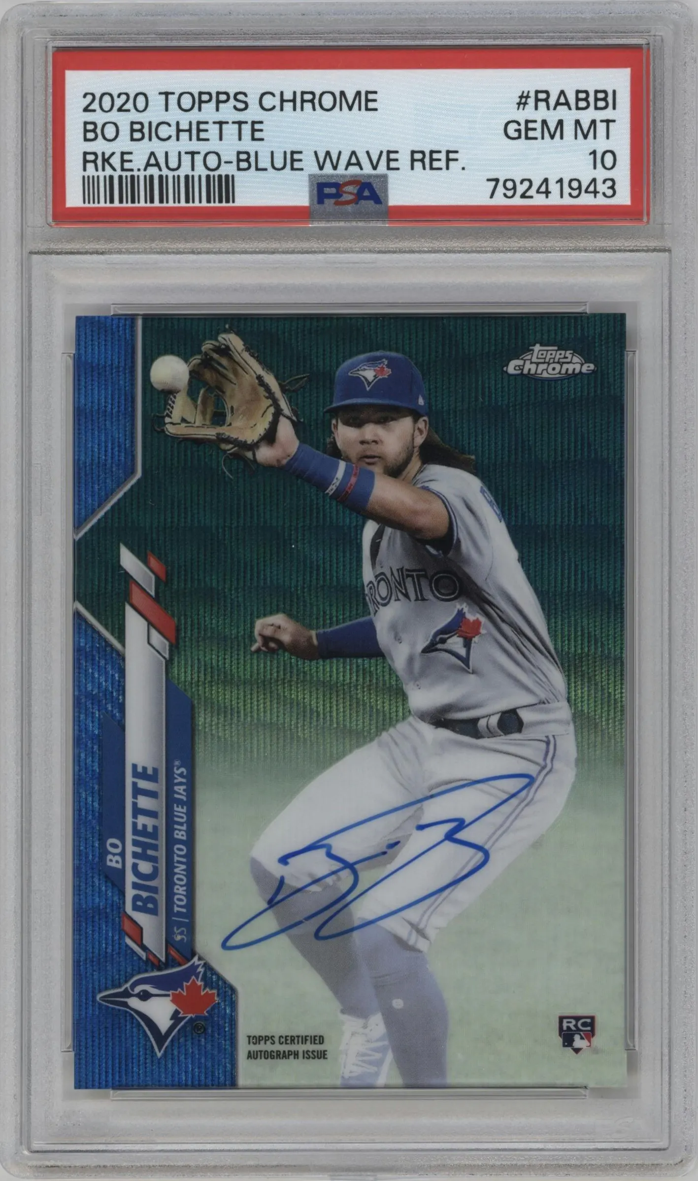 2020 Topps Chrome Rke.Auto Bo Bichette Blue Wave Refractor PSA 10