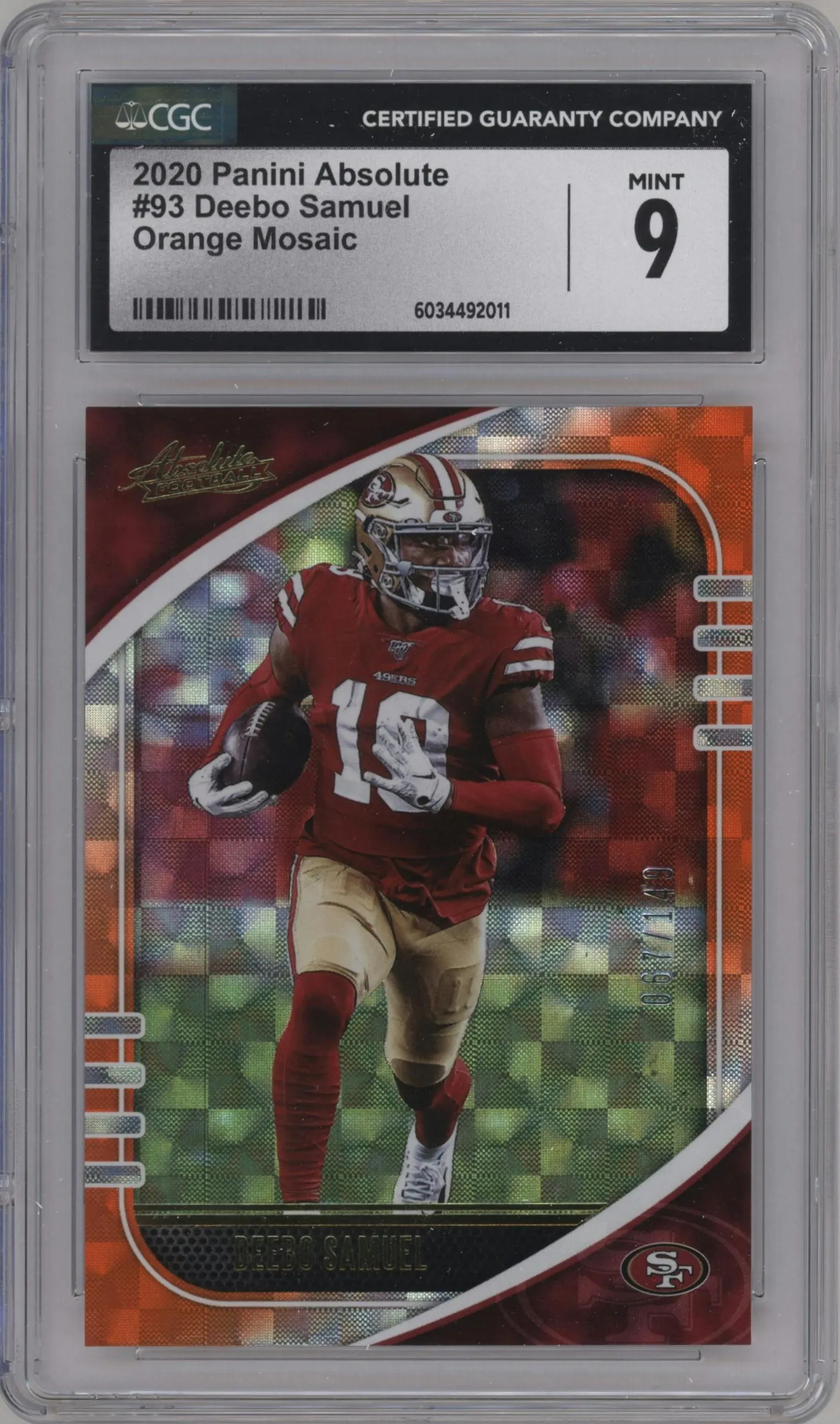 2020 Panini Absolute Deebo Samuel Orange Mosaic CGC 9