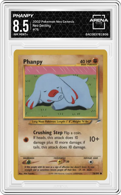 2002 Pokemon Neo Genesis Neo Destiny Phanpy ARENA CLUB 8.5