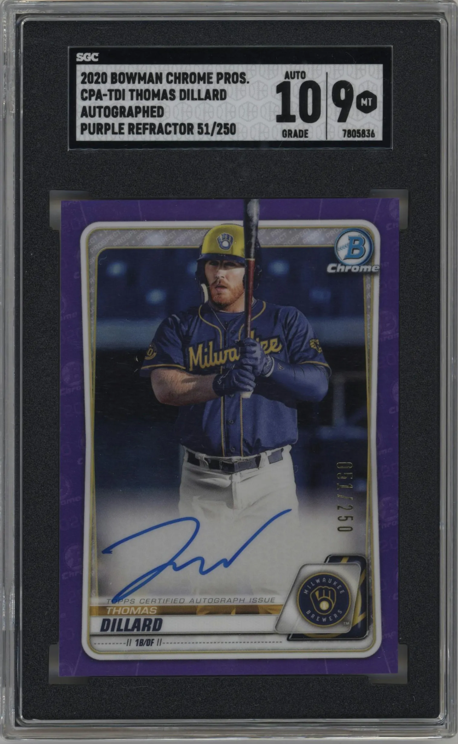 2020 Bowman Chr.Pros.Auto Thomas Dillard Purple Refractor #CPA-TDI SGC 9