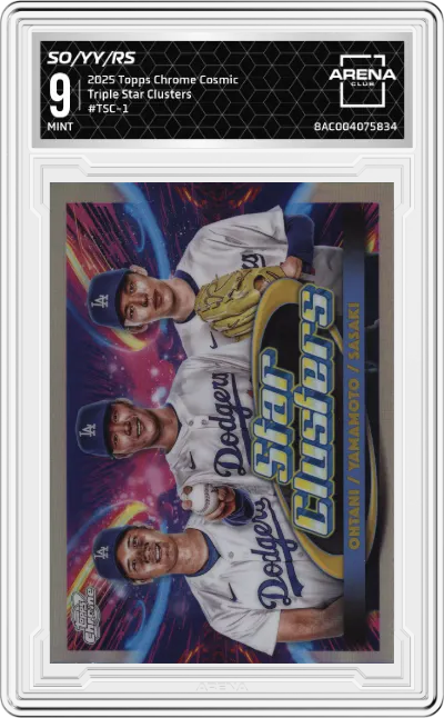 2025 Topps Chrome Cosmic Triple Star Clusters Shohei Ohtani/Yoshinobu Yamamoto/Roki Sasaki #TSC-1 ARENA CLUB 9