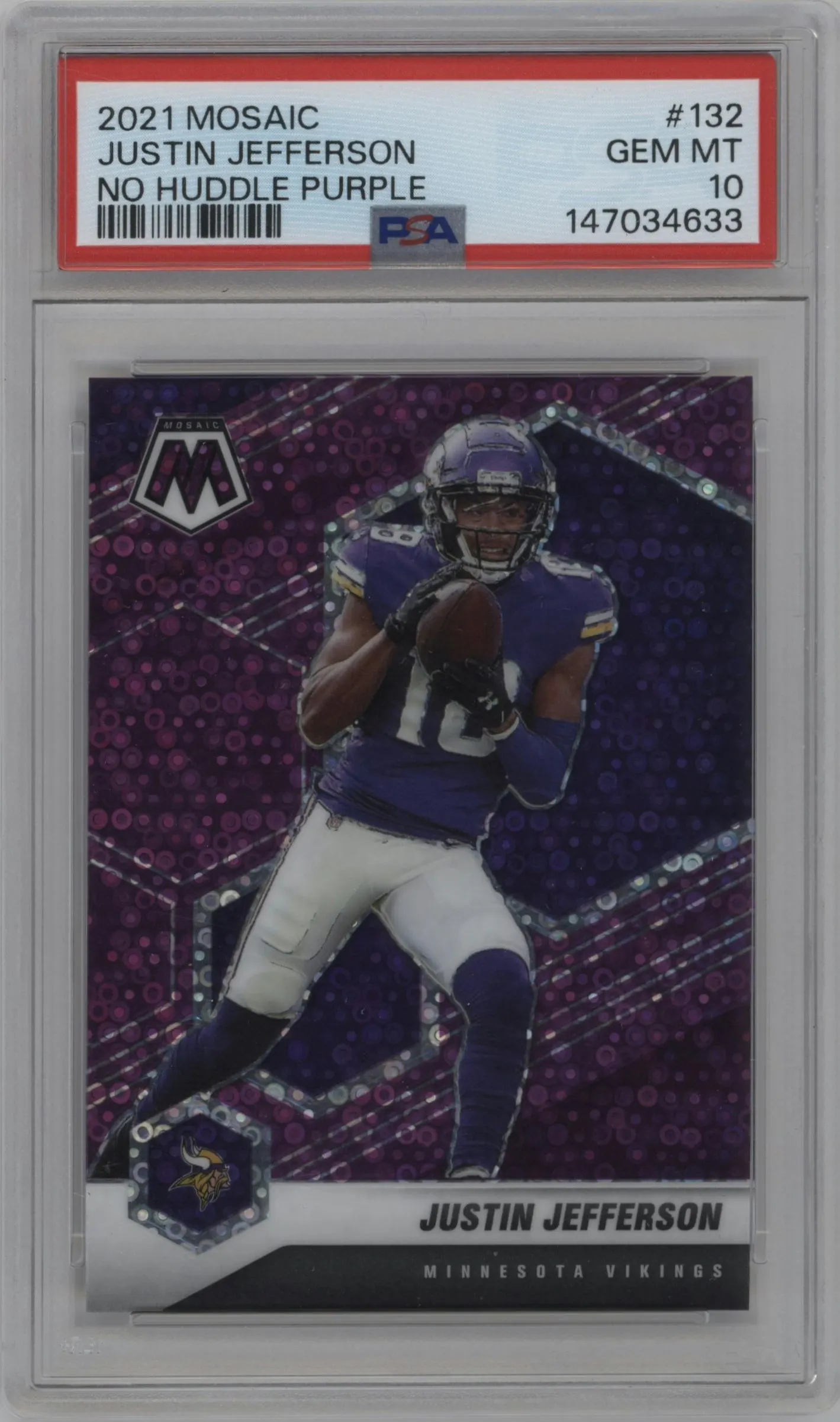 2021 Panini Mosaic Justin Jefferson No Huddle Purple #132 PSA 10