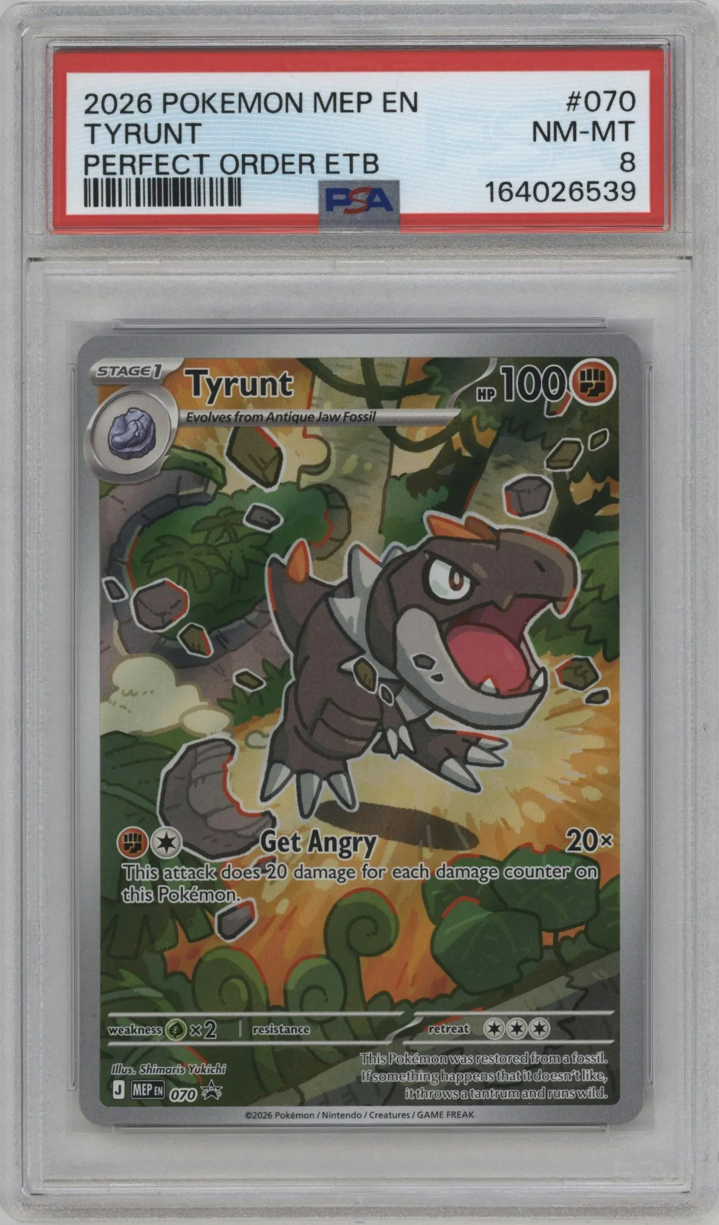 2026 Pokemon Mega Evolution Tyrunt Perfect Order Elite Trainer Box #070 PSA 8