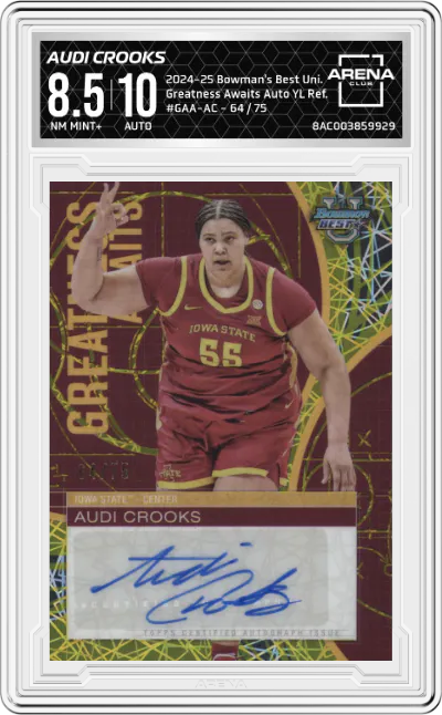 2024 Bowman's Best University Greatness Awaits Auto Audi Crooks Yellow Lazer Refractor #GAA-AC ARENA CLUB 8.5