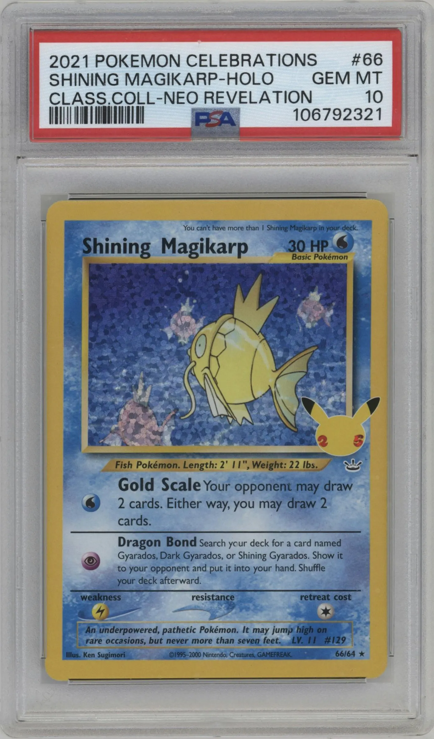 2021 Pokemon SWSH Celebrations CC Shining Magikarp Neo Revelation #66 PSA 10