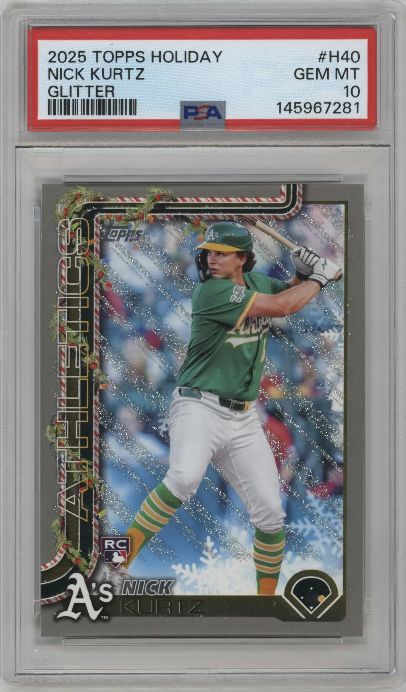 2025 Topps Holiday Nick Kurtz Silver Glitter Holiday #H40 PSA 10