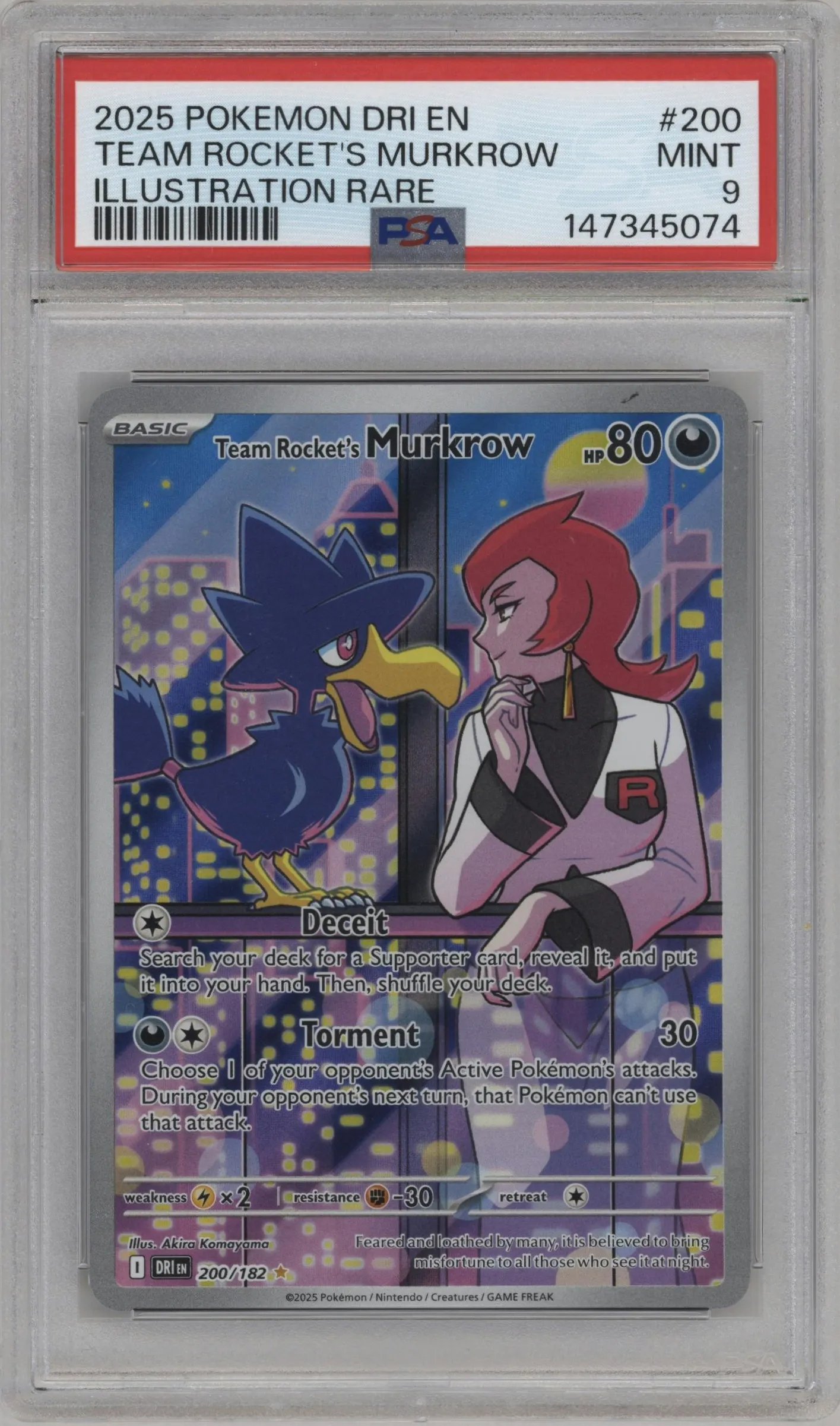 2025 Pokemon SV Destined Rivals Team Rocket's Murkrow #200 PSA 9