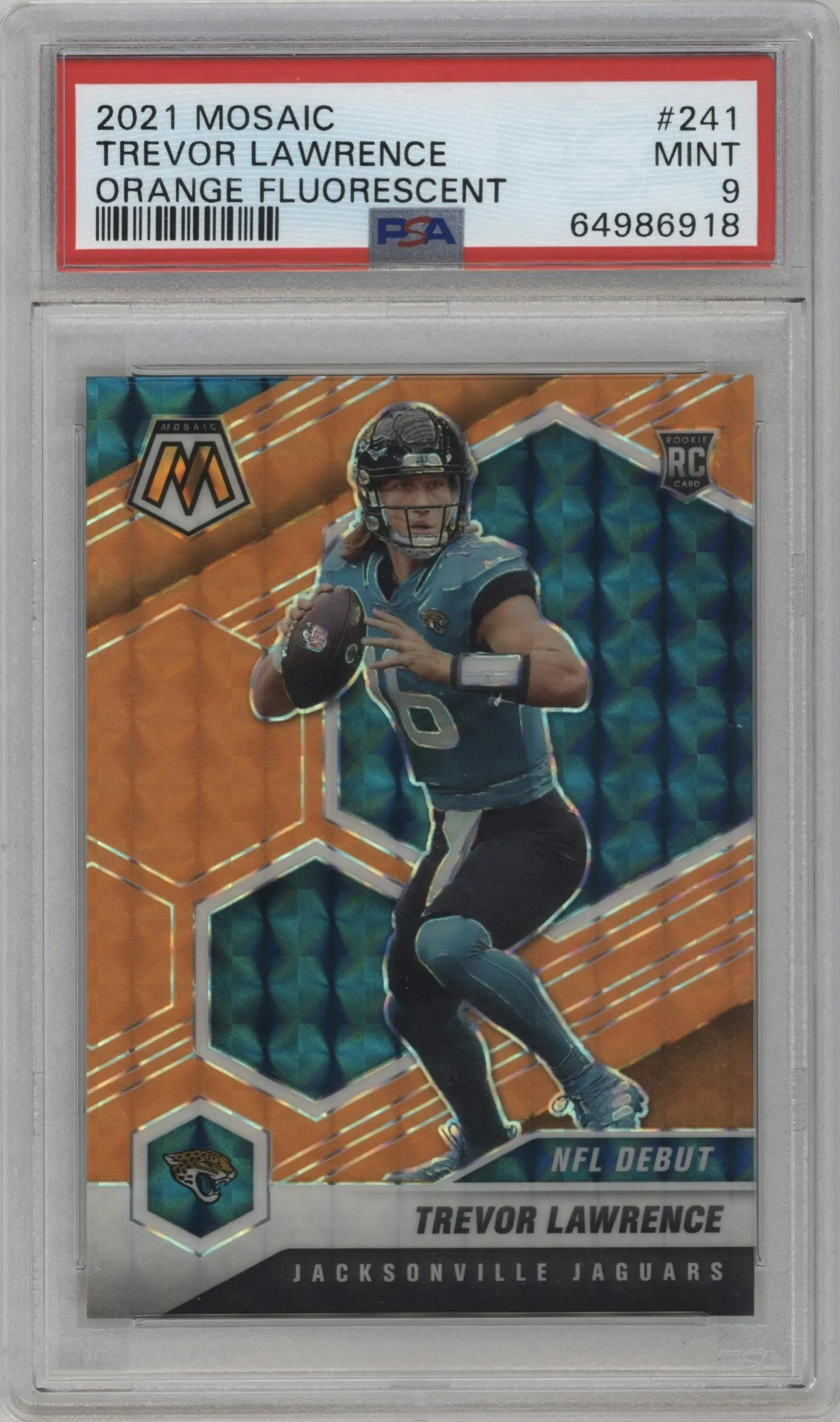 2021 Panini Mosaic Trevor Lawrence Orange Fluorescent #241 PSA 9