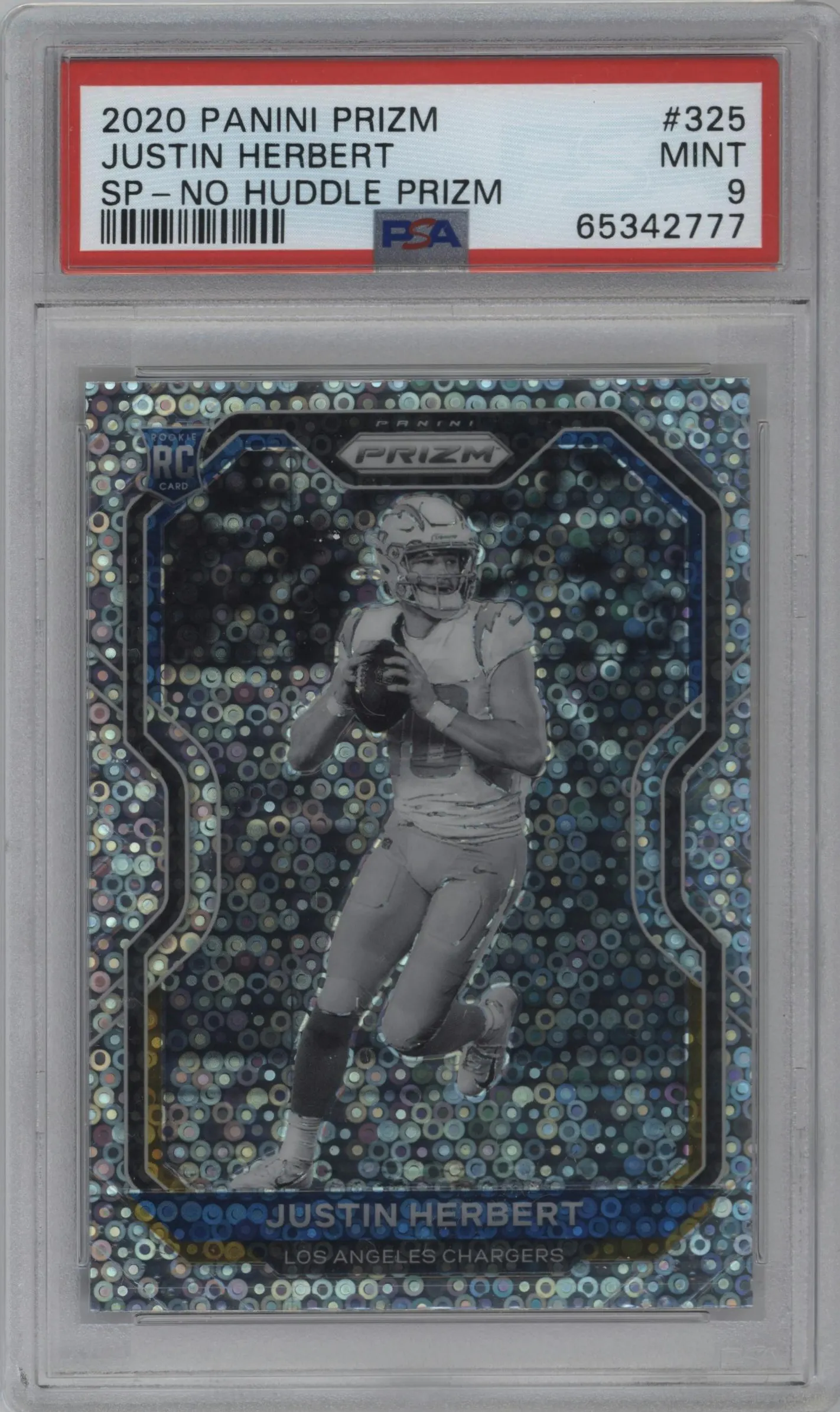 2020 Panini Prizm Variation Justin Herbert No Huddle #325 PSA 9
