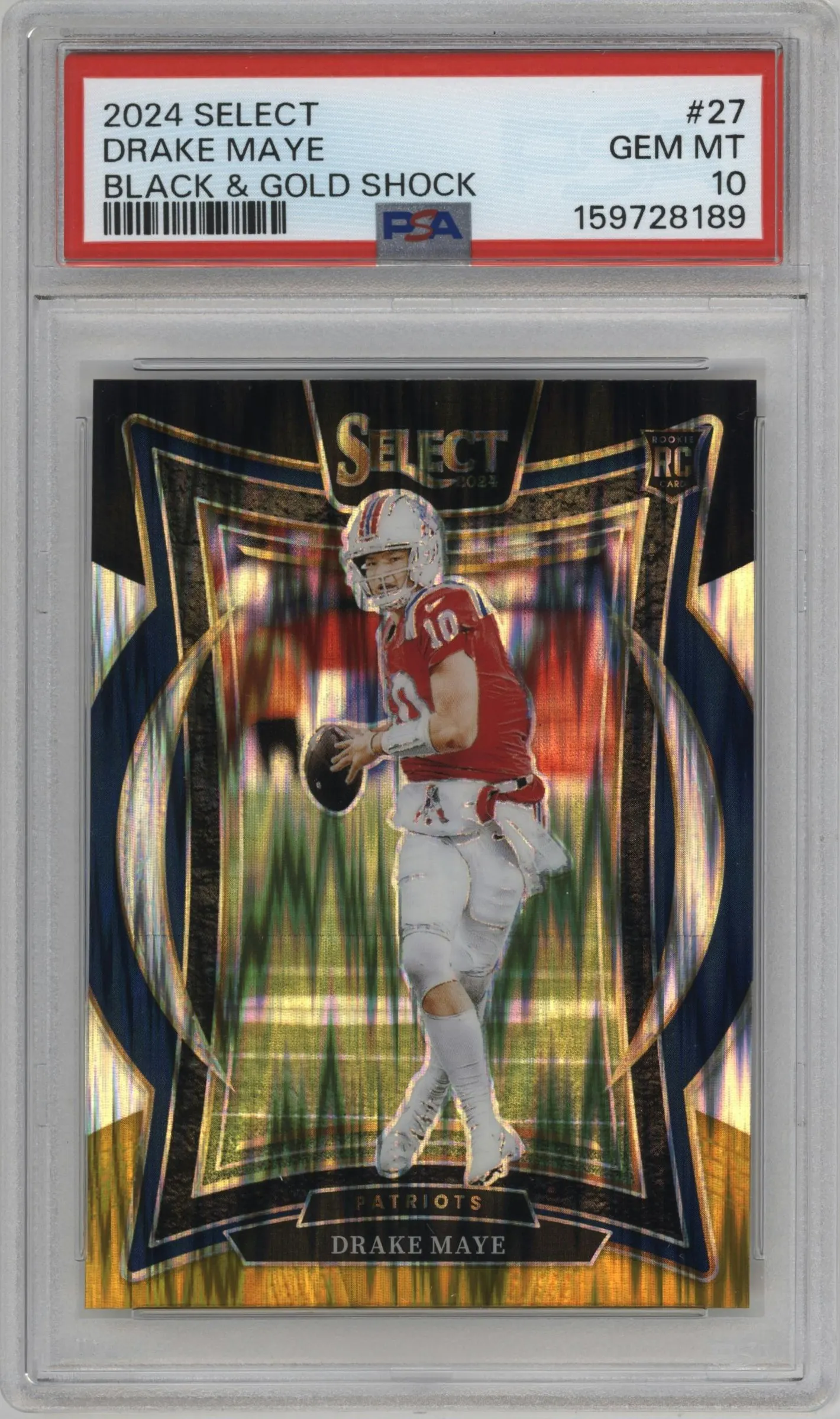 2024 Panini Select Drake Maye Black and Gold Shock #27 PSA 10